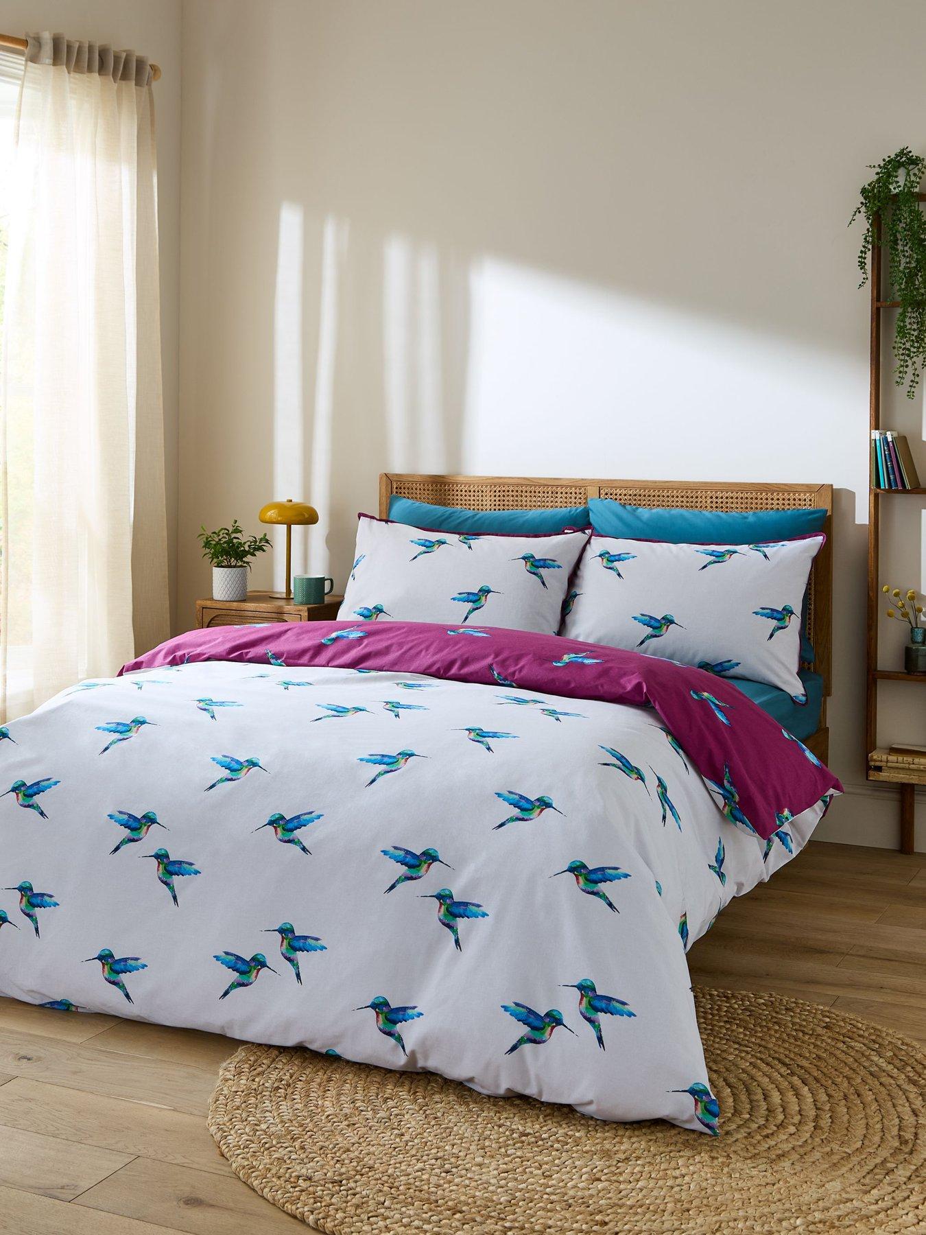 Image 3 of 6 of Their Nibs Hummingbird 100% Cotton Reversible Duvet Set Plum
