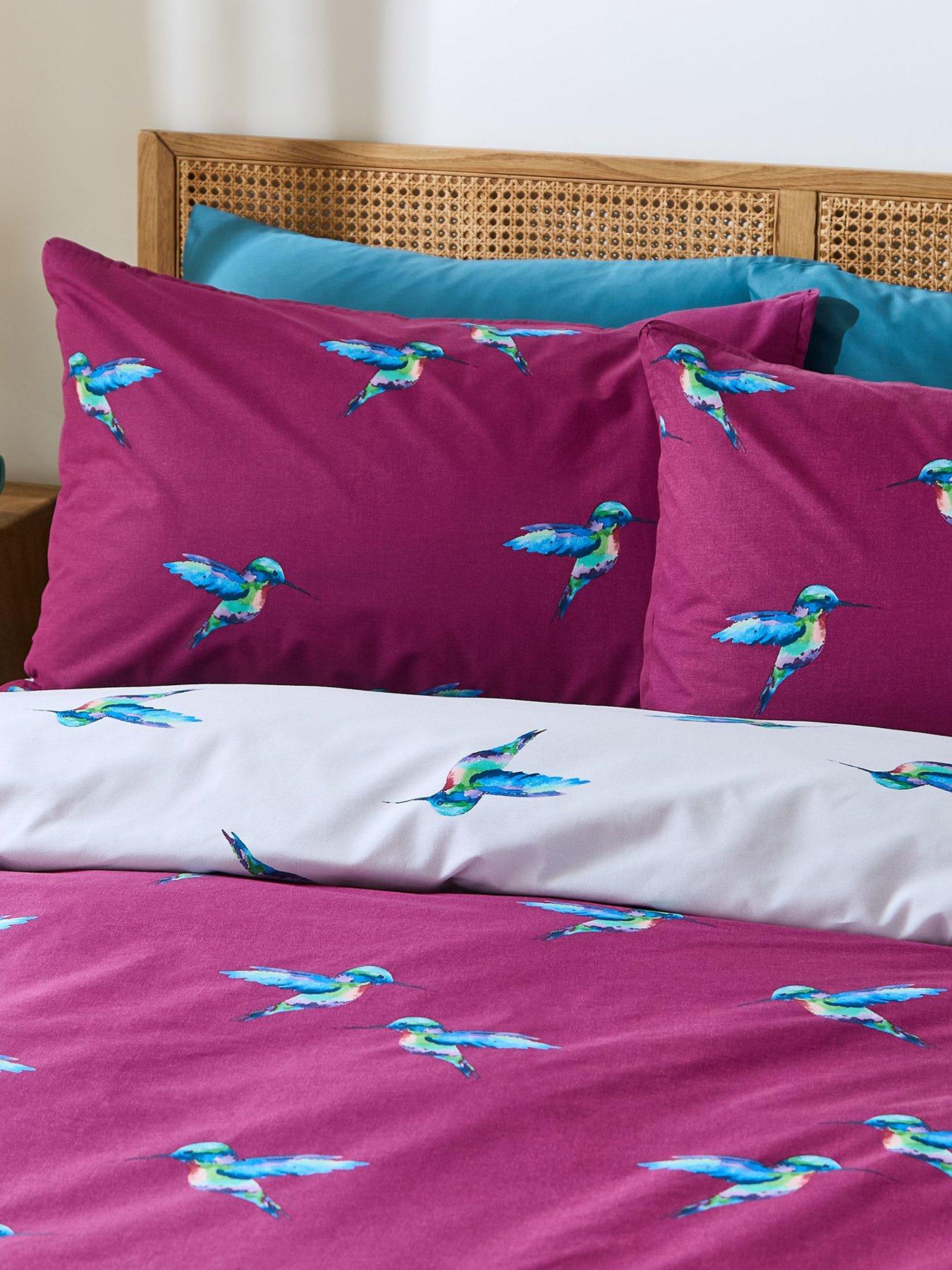 Image 4 of 6 of Their Nibs Hummingbird 100% Cotton Reversible Duvet Set Plum