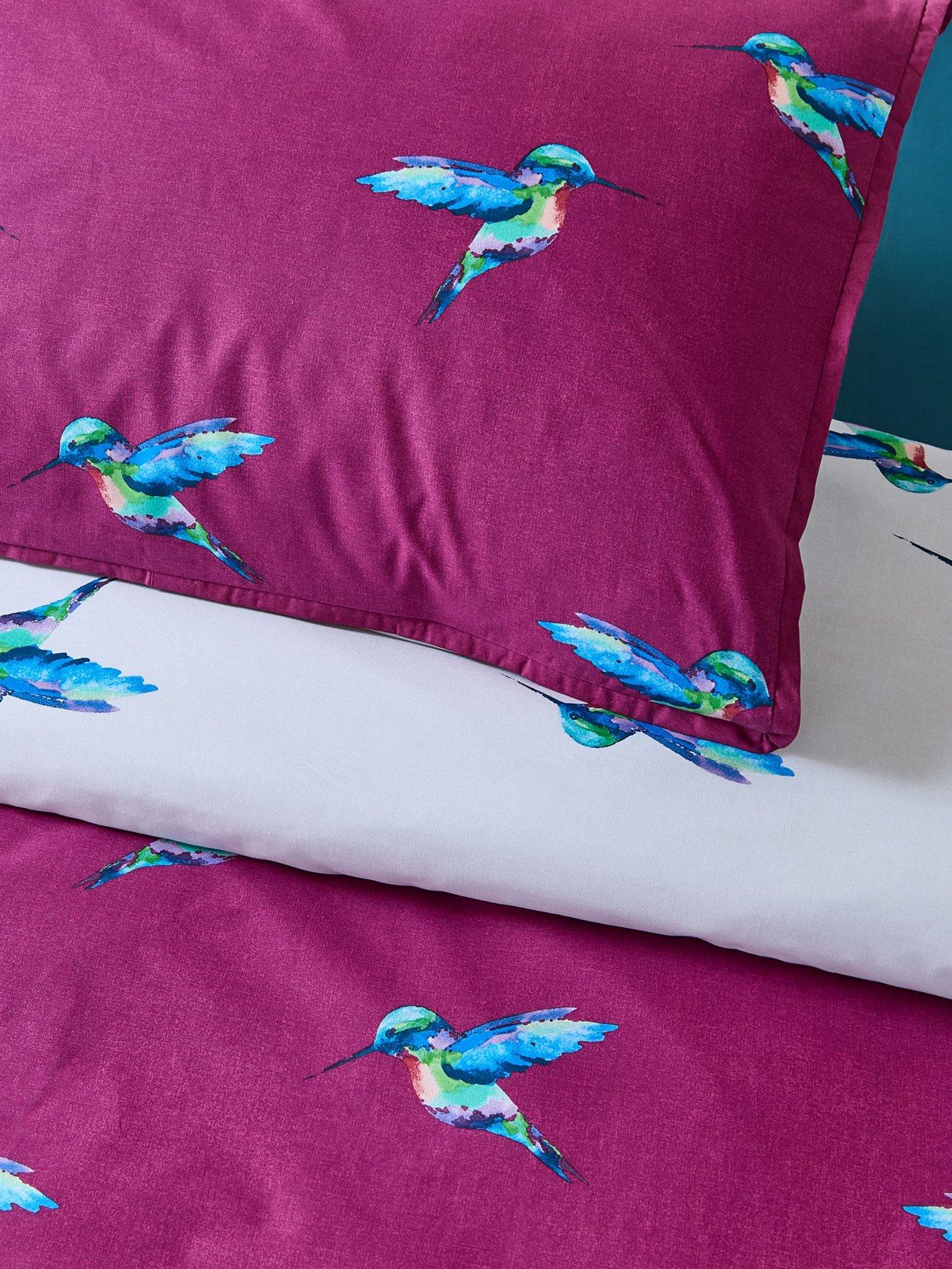 Image 5 of 6 of Their Nibs Hummingbird 100% Cotton Reversible Duvet Set Plum