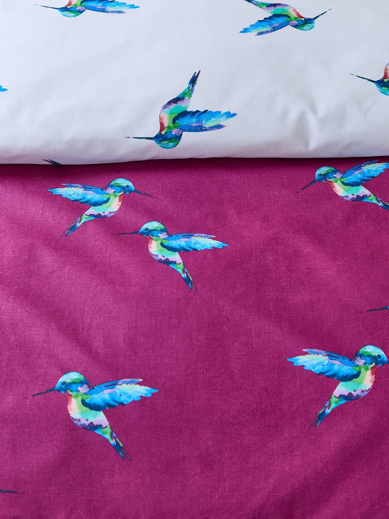 Image 6 of 6 of Their Nibs Hummingbird 100% Cotton Reversible Duvet Set Plum