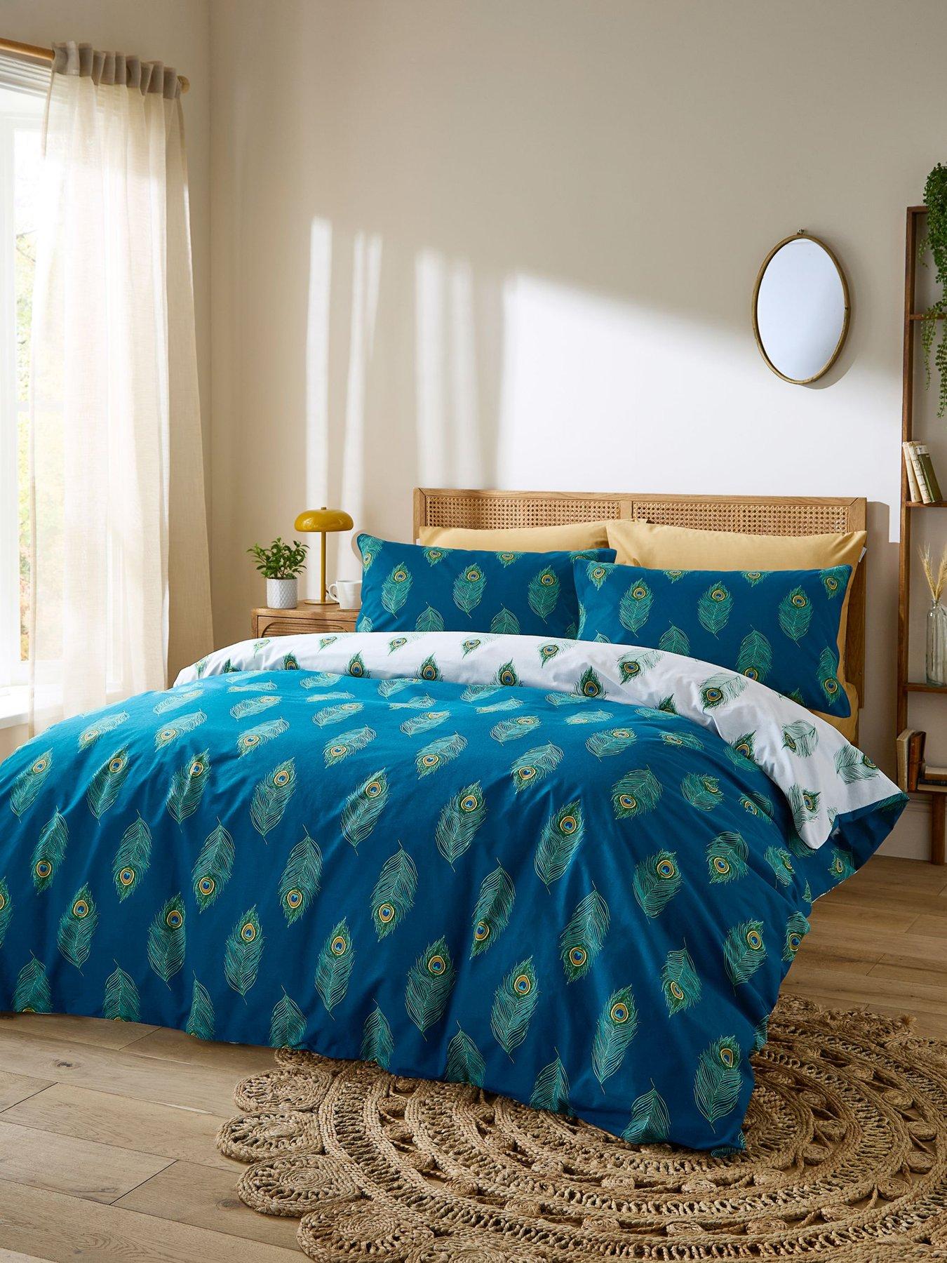 their-nibs-peacock-feather-100-cotton-reversible-duvet-set-teal-green