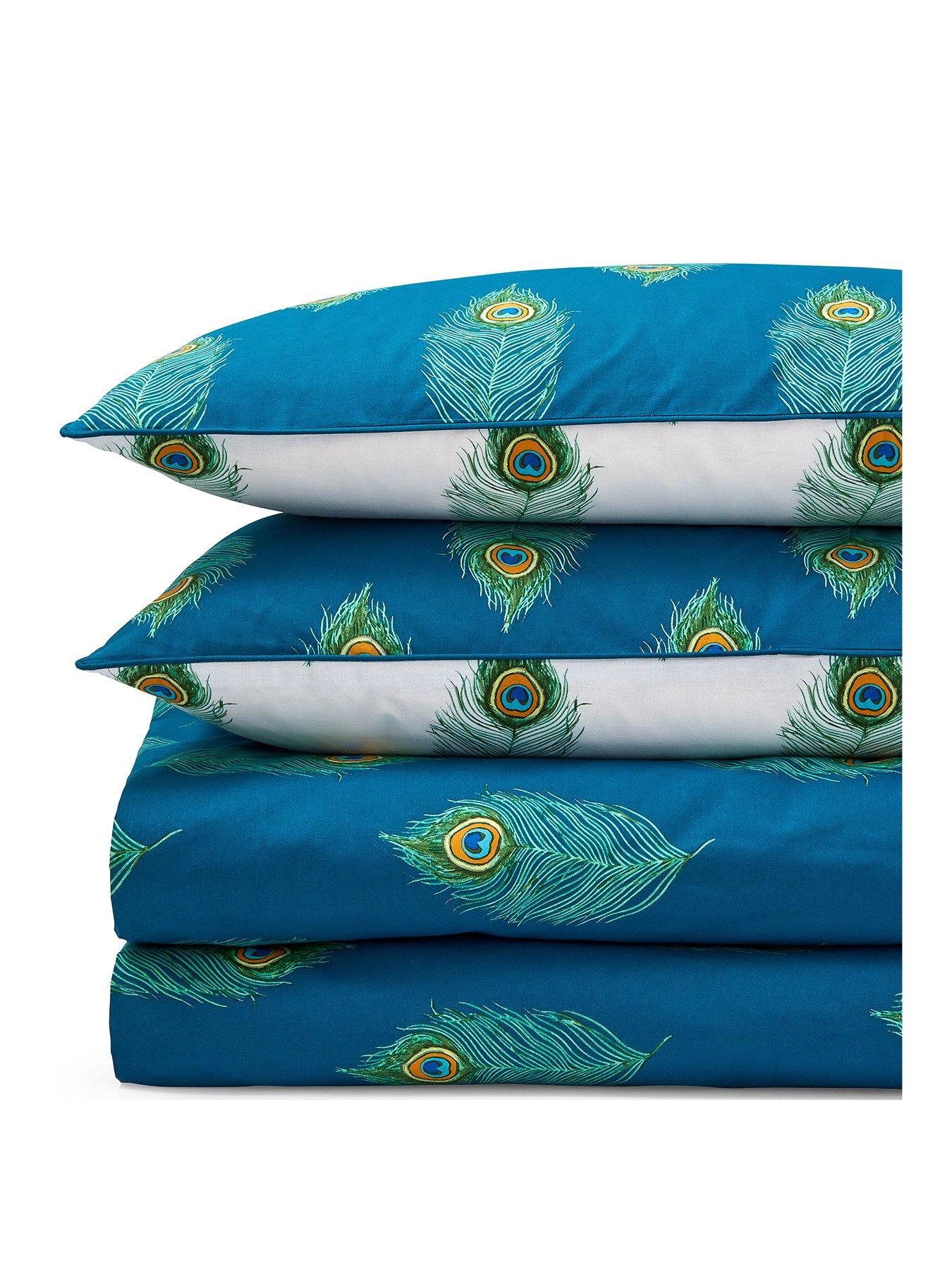 their-nibs-peacock-feather-100-cotton-reversible-duvet-set-teal-greenstillFront