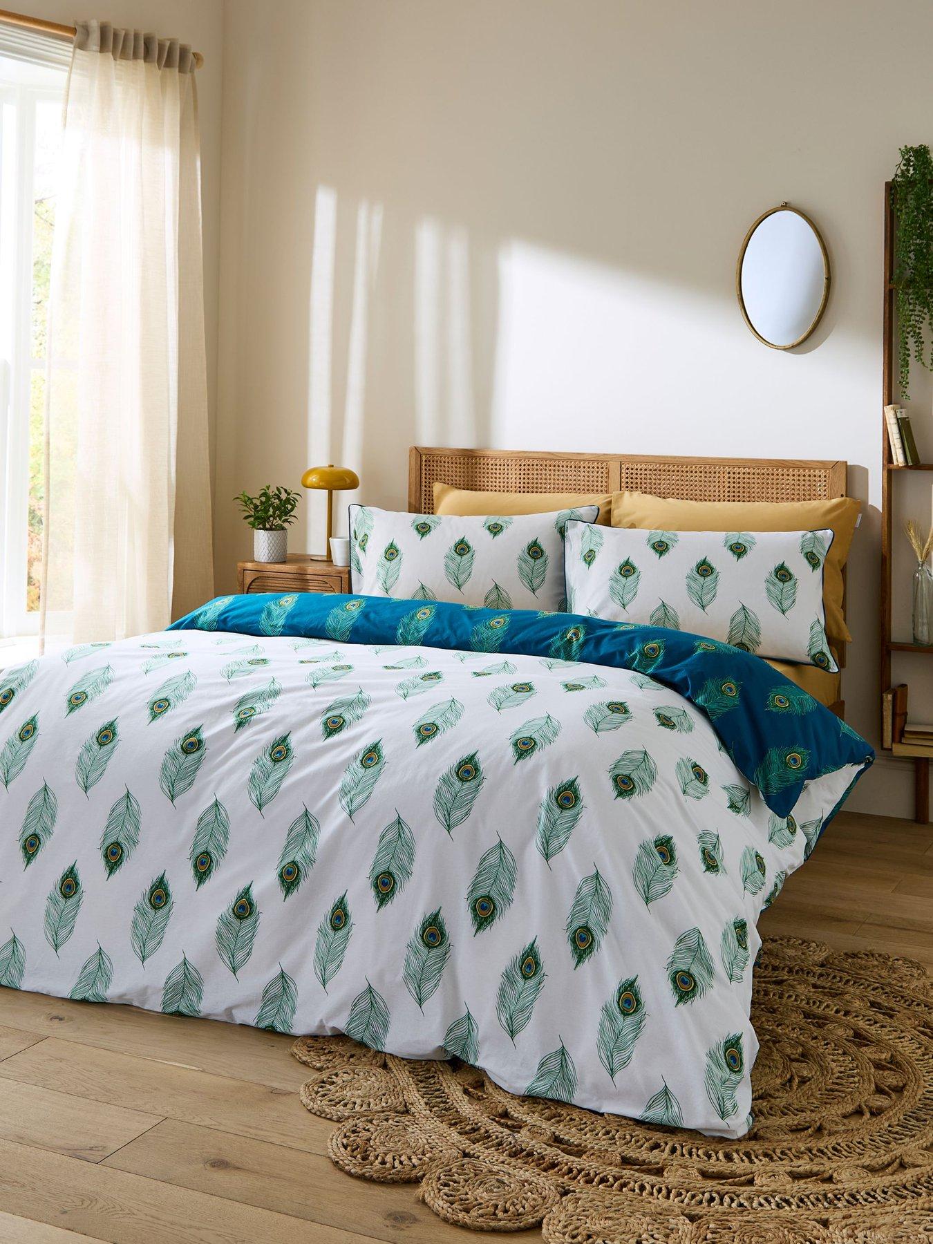 their-nibs-peacock-feather-100-cotton-reversible-duvet-set-teal-greenback