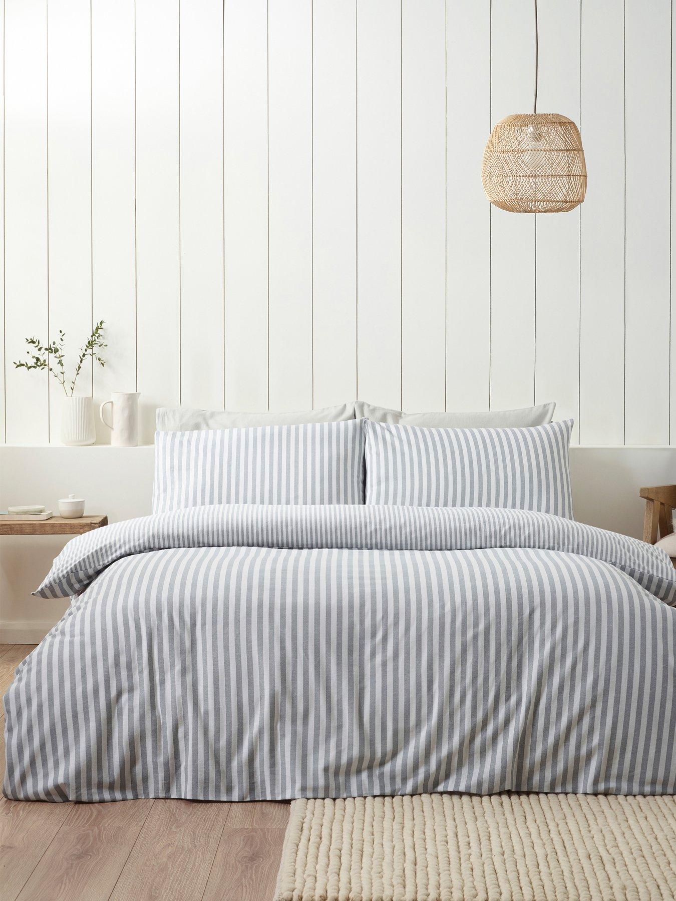 Catherine Lansfield Brushed Cotton Stripe Duvet Set - Grey