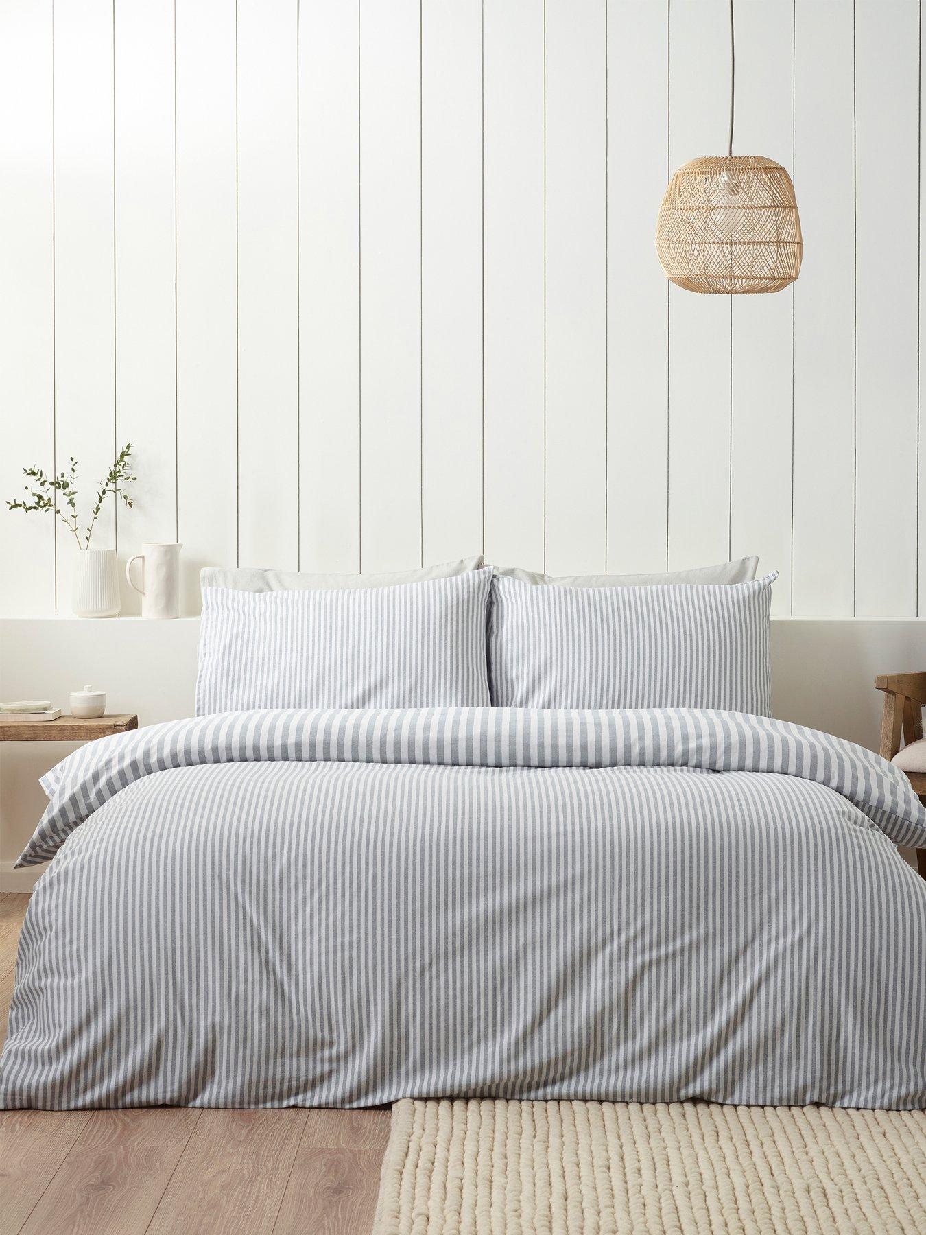Image 3 of 6 of Catherine Lansfield Brushed Cotton Stripe Duvet Set - Grey
