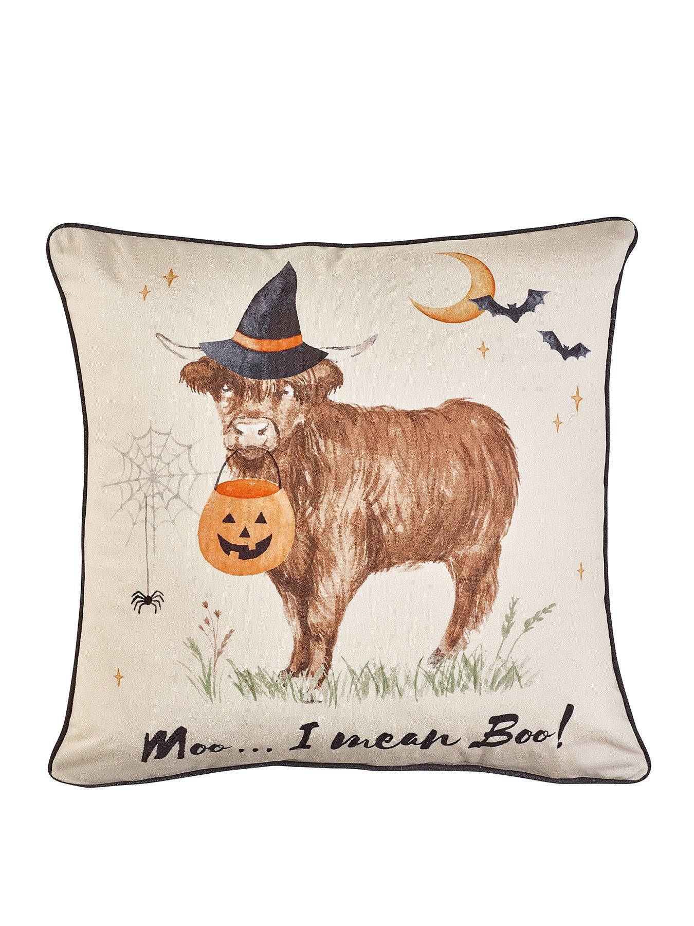 Image 2 of 4 of Catherine Lansfield Halloween Highland Cow Filled Cushion- 45X45Cm