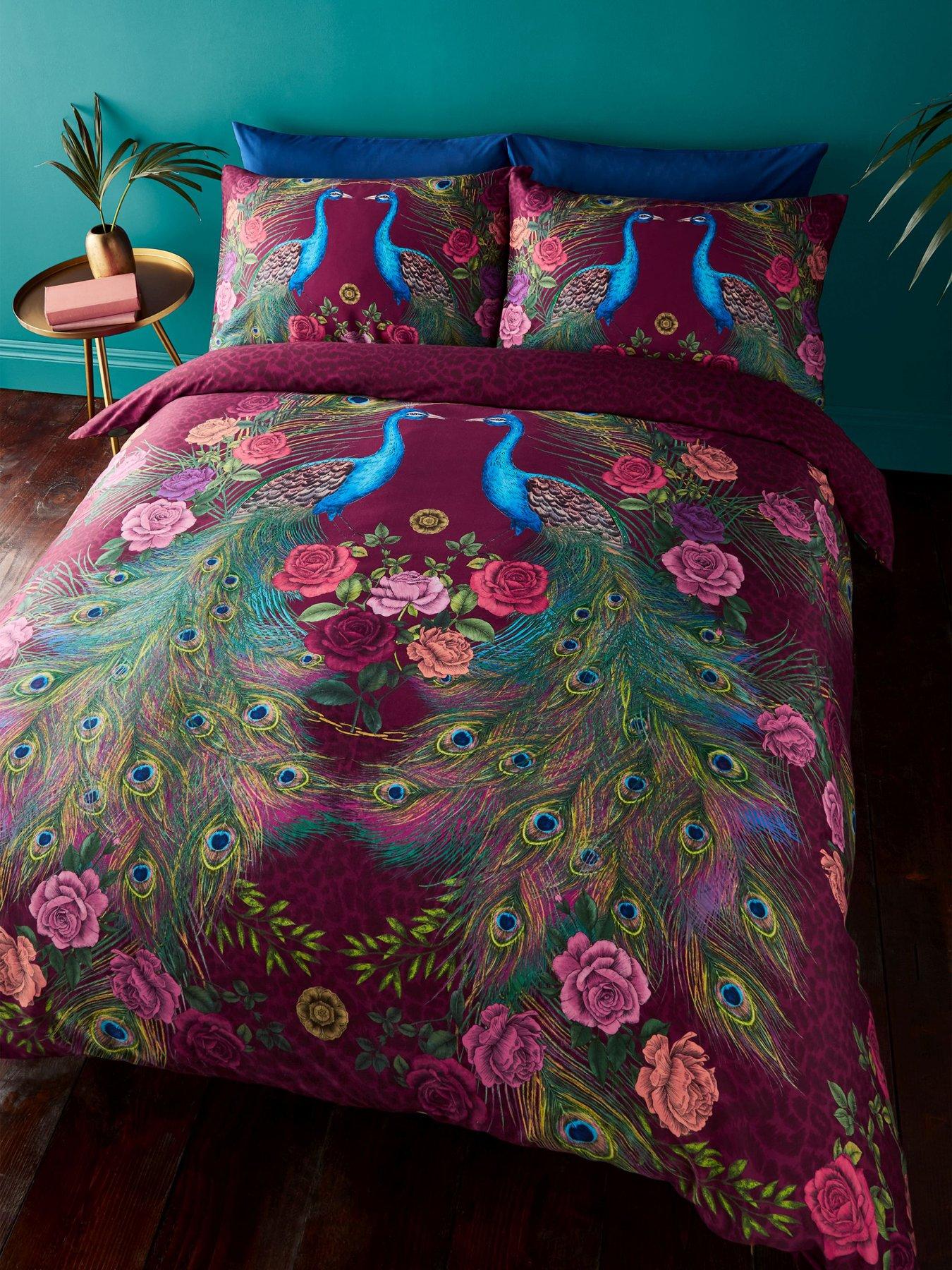 Image 1 of 6 of Matthew Williamson Xanadu Peacock 200 Thread Count Cotton Sateen Duvet Set Plum