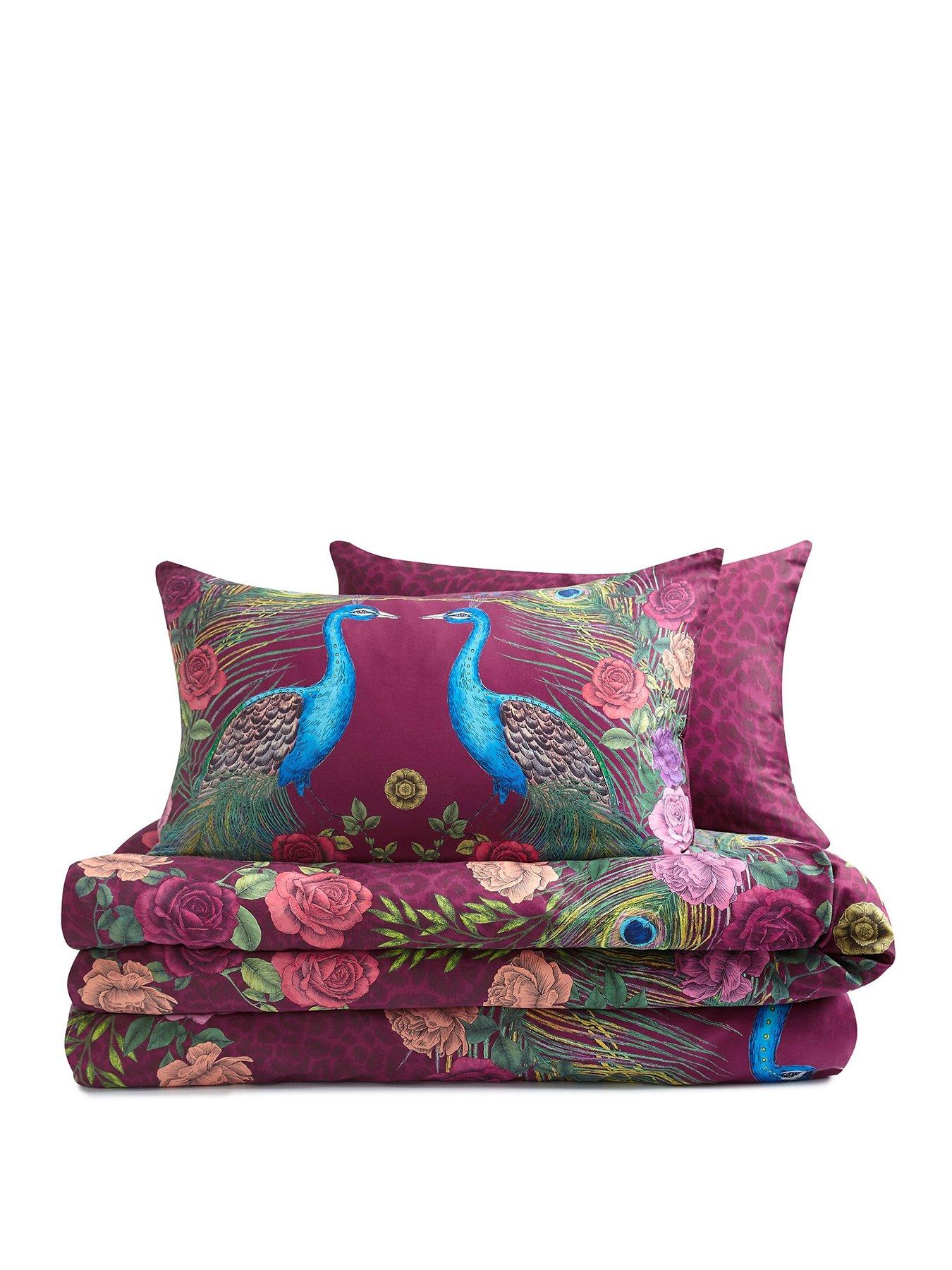 Image 2 of 6 of Matthew Williamson Xanadu Peacock 200 Thread Count Cotton Sateen Duvet Set Plum