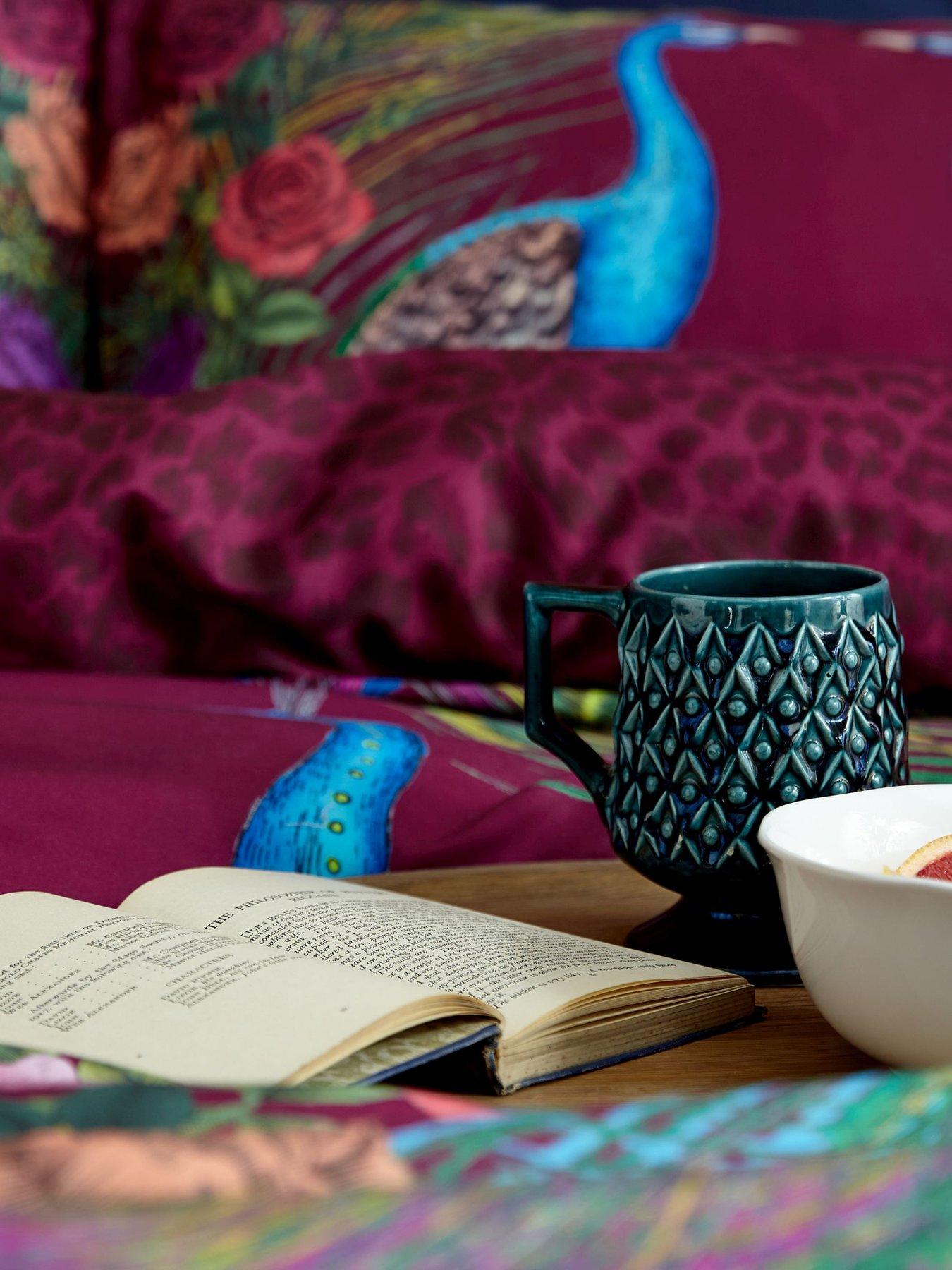 Image 6 of 6 of Matthew Williamson Xanadu Peacock 200 Thread Count Cotton Sateen Duvet Set Plum