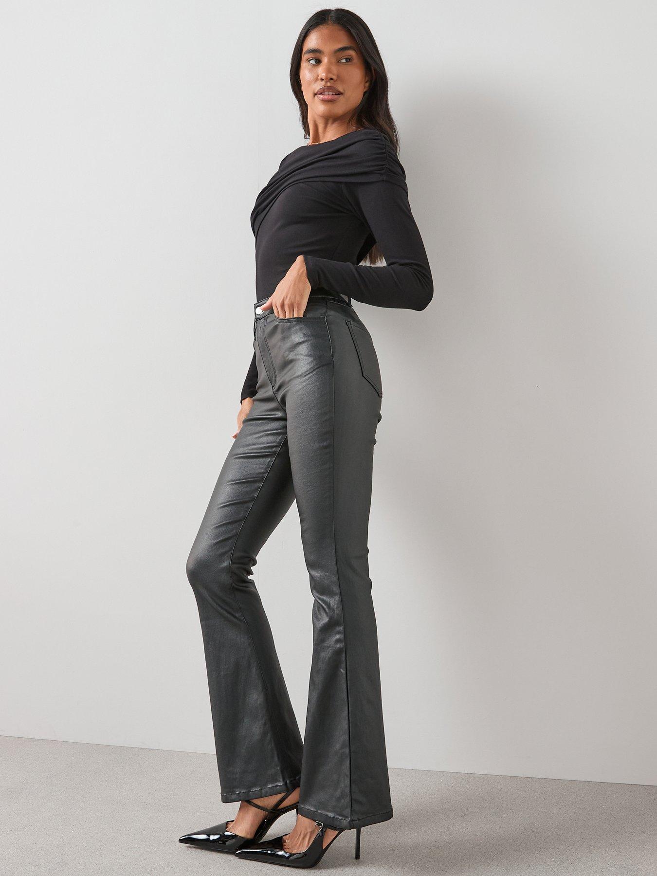 Image 4 of 7 of The Very Collection Coated Denim Soft Flare Jeans - Black