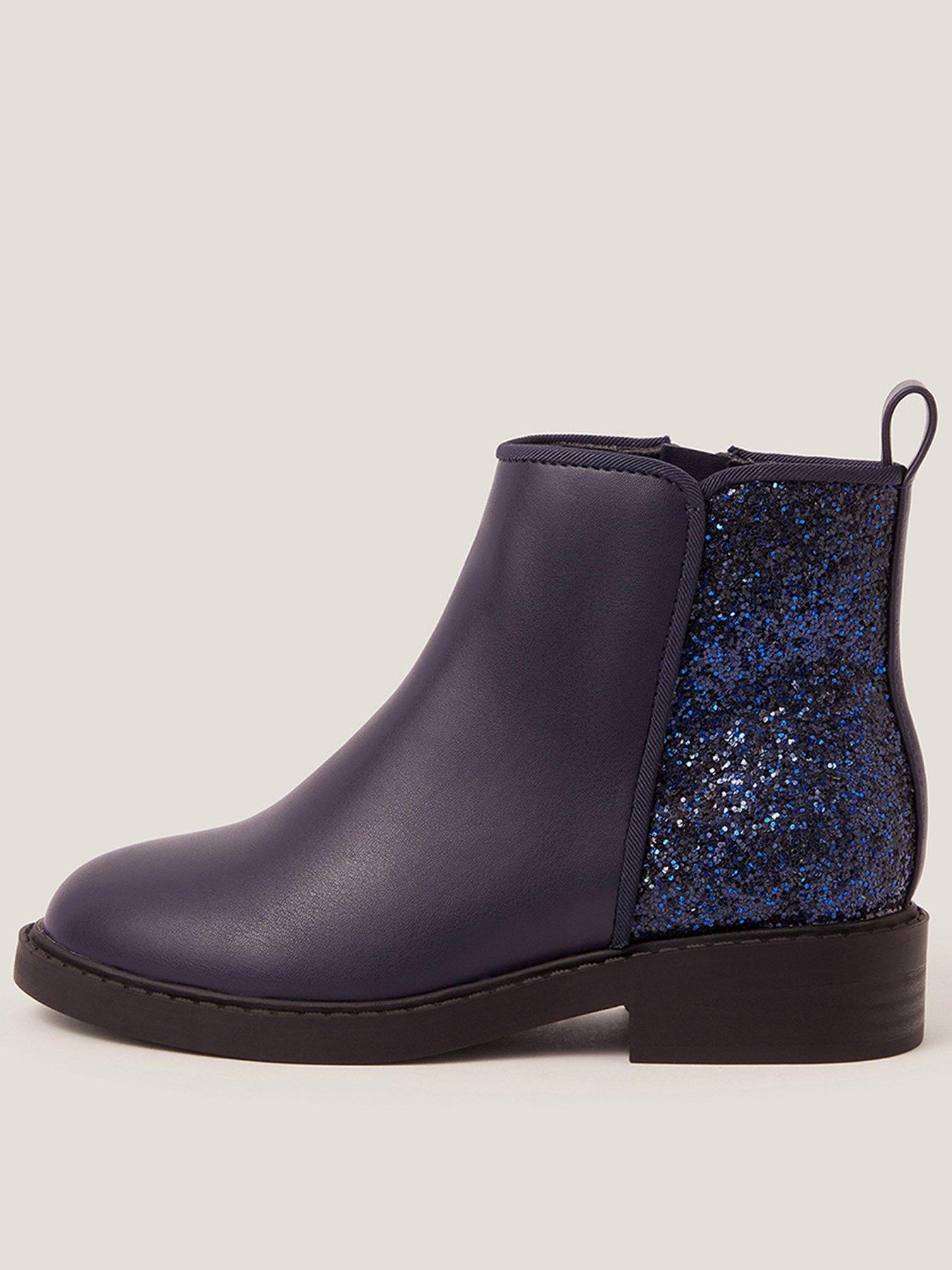 Monsoon Girls Glitter Contrast Boots - Navy
