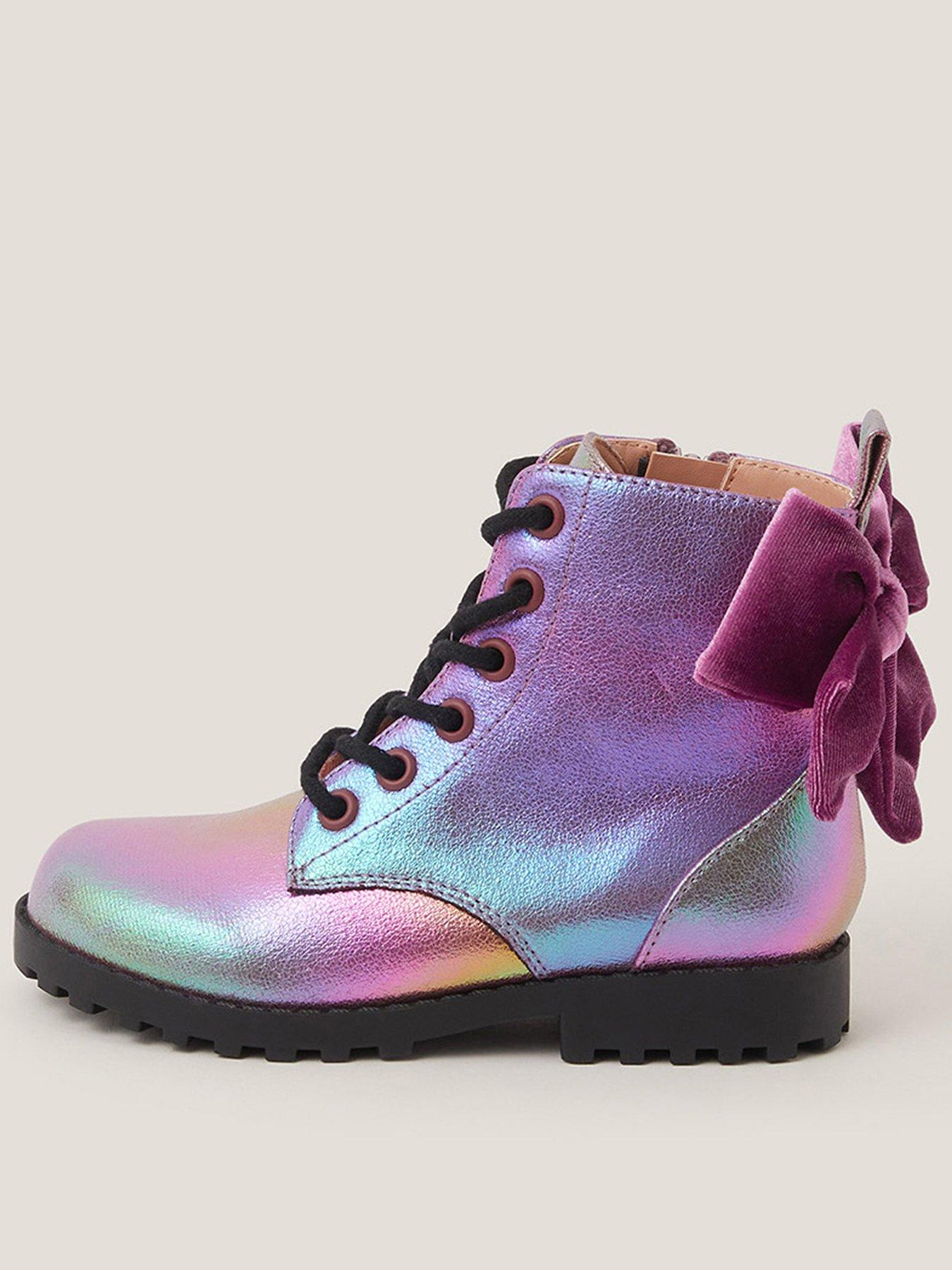 Monsoon Girls Rainbow Lace Up Boots - Pink