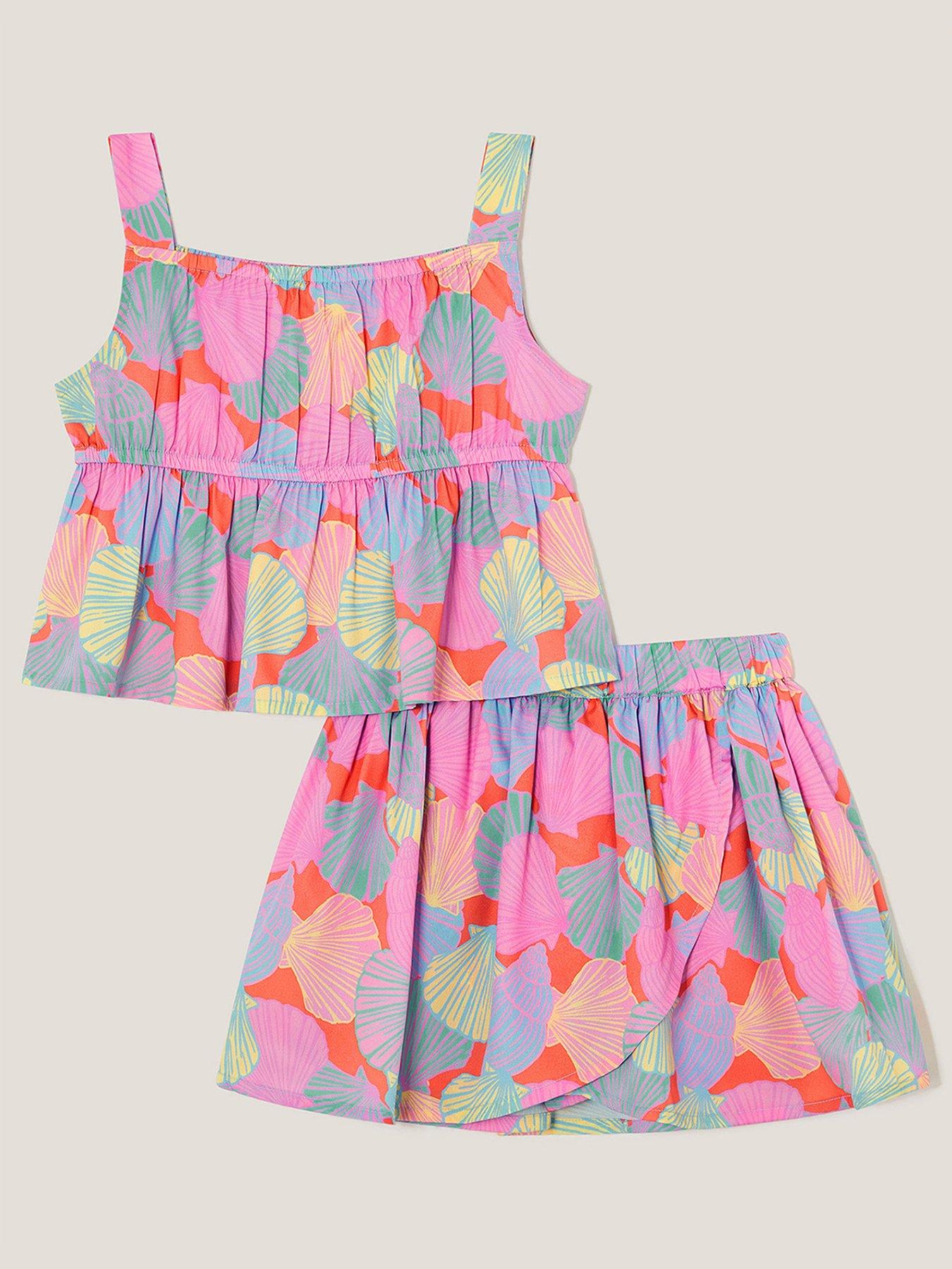 undefined Girls Jelly Haze Shell Print Top And Skirt Set - Multi