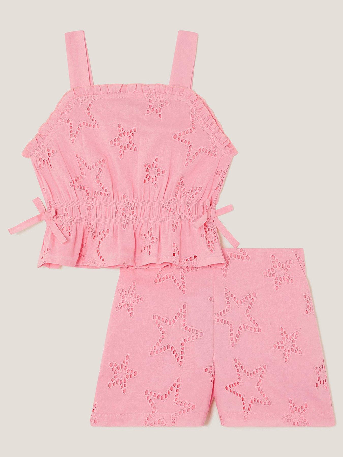 undefined Girls Star Cutwork Top And Shorts Set - Pink