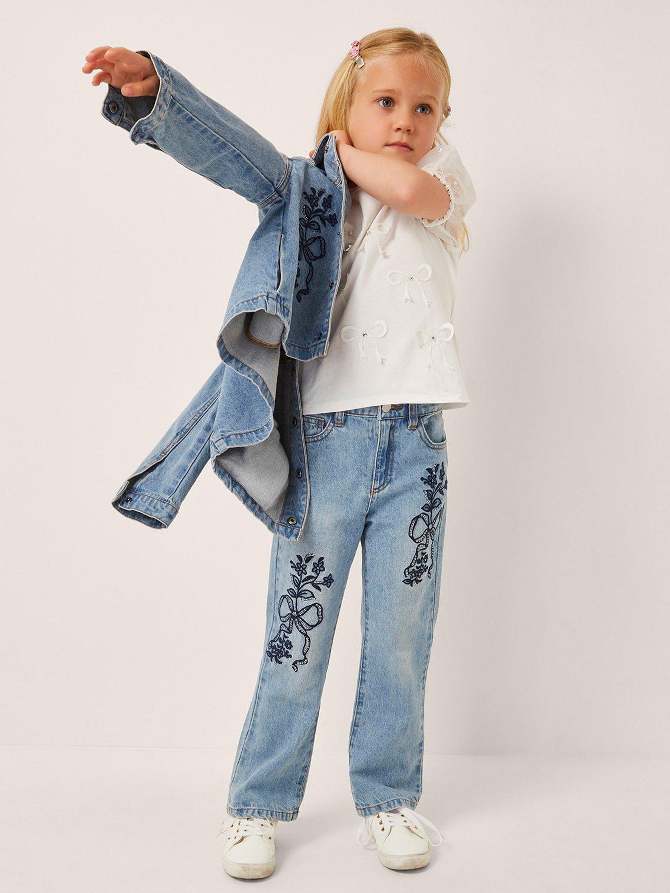 Monsoon Girls Bow Embroidered Jeans - Blue