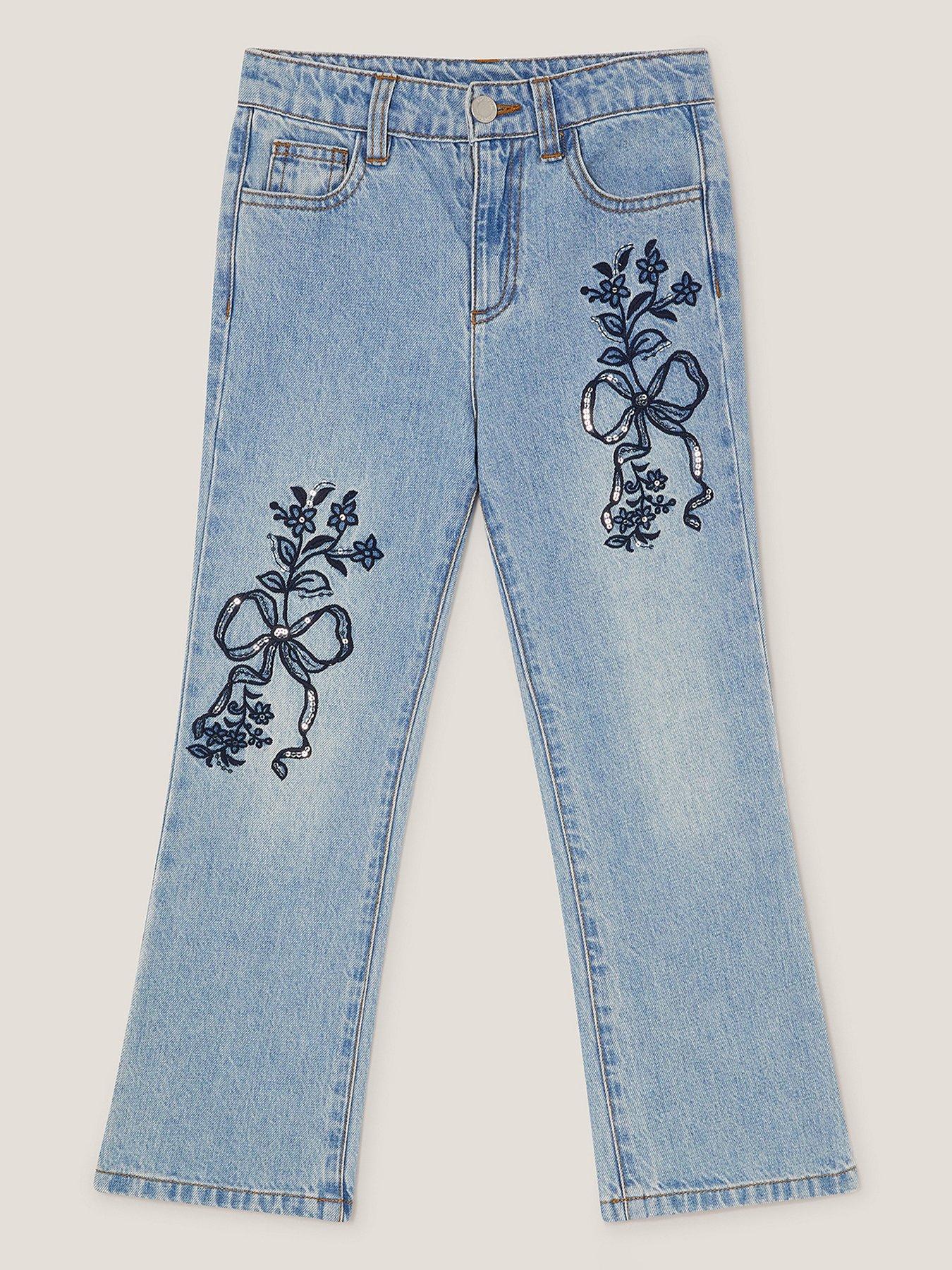 undefined Girls Bow Embroidered Jeans - Blue