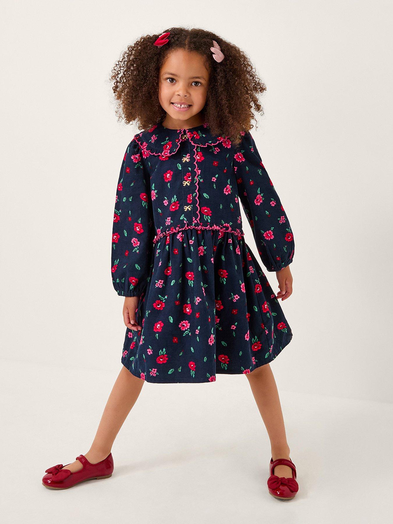 Monsoon Girls Cord Floral Print Dress - Navy