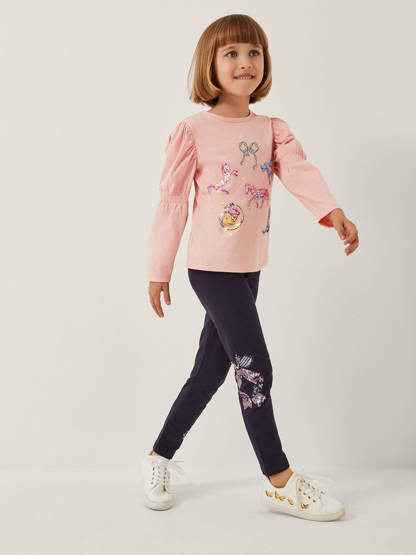 Monsoon Girls Bow Embroidered Leggings - Navy