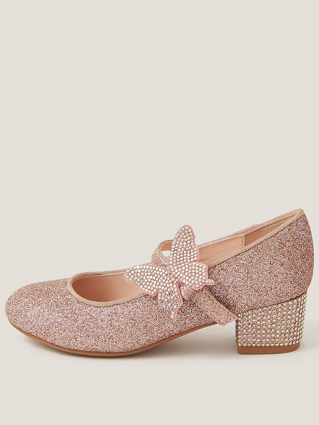 Monsoon Girls Glitter Sparkle Butterfly Heel Shoes - Pink