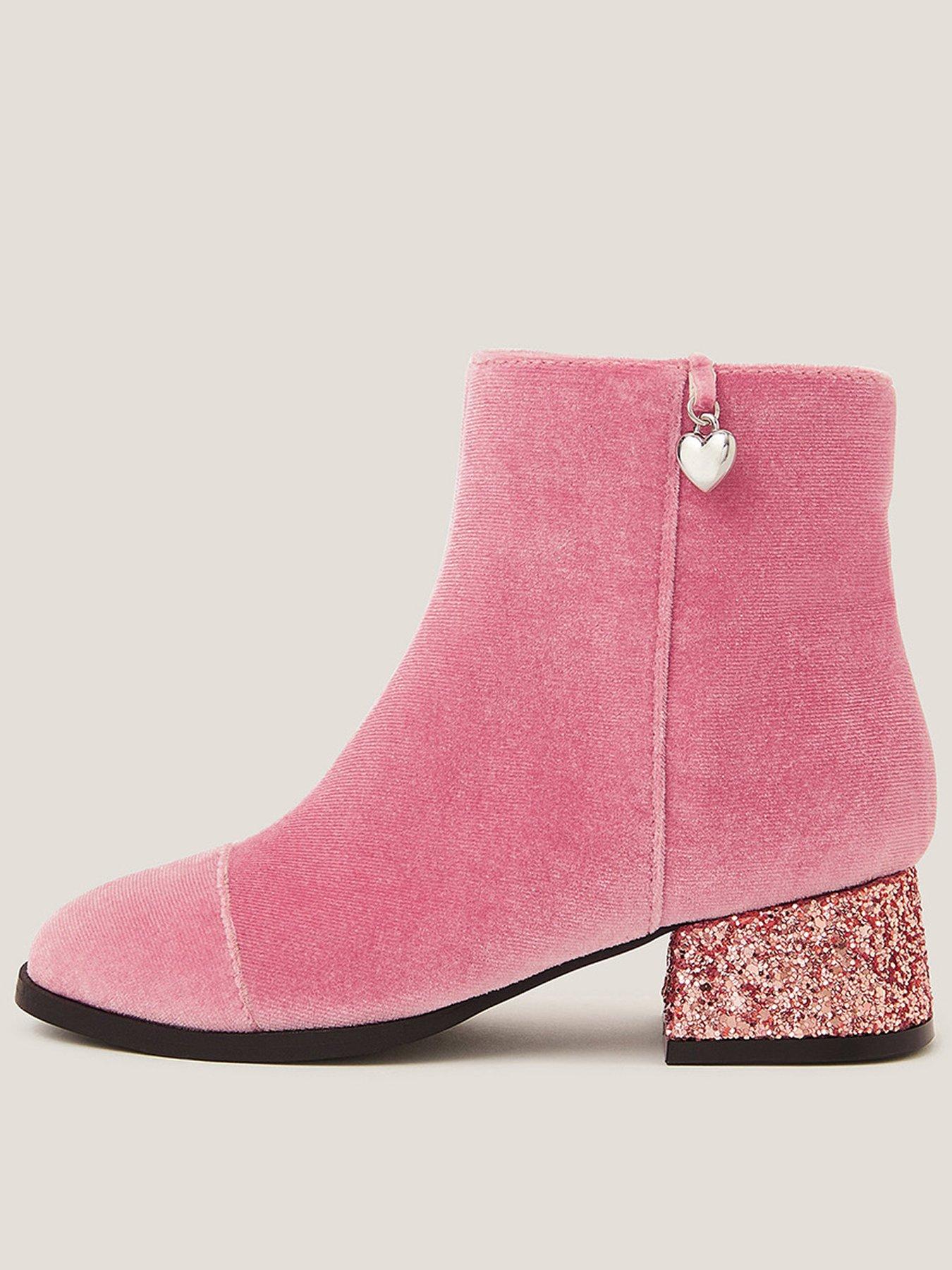 Monsoon Girls Velvet Charm Boots - Pink