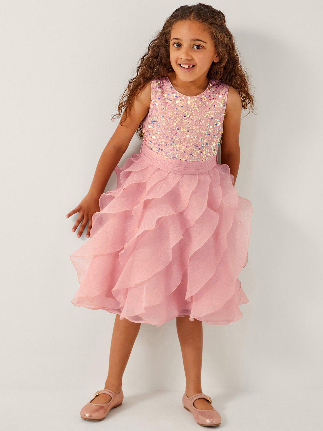 Monsoon Girls Sequin Twirl Swirl 3d Dress - Pink