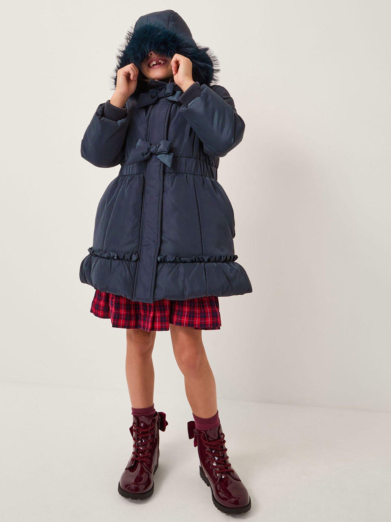 Monsoon Girls Frill Bow Padded Coat - Navy