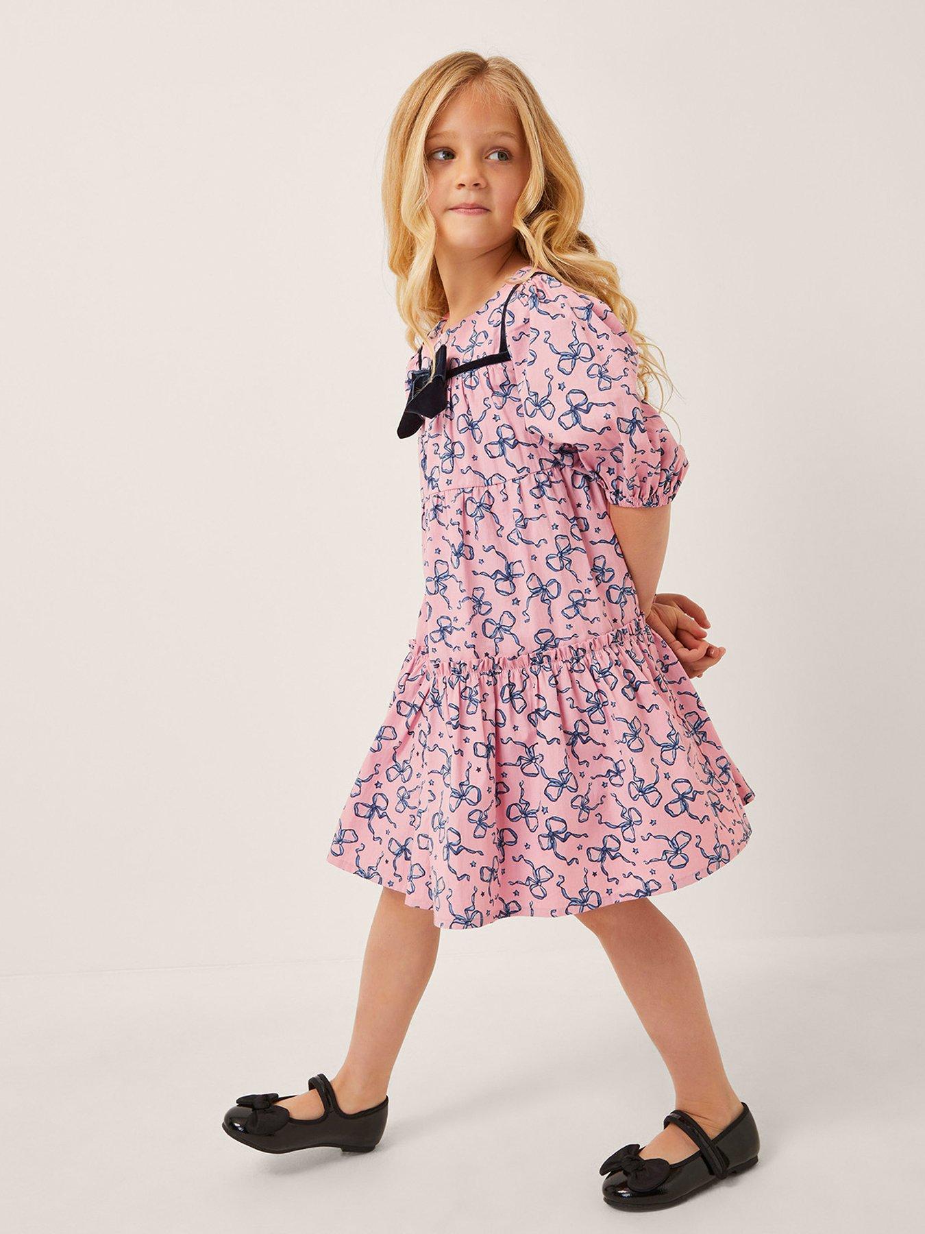 Monsoon Girls Starry Bow Print Dress - Pink