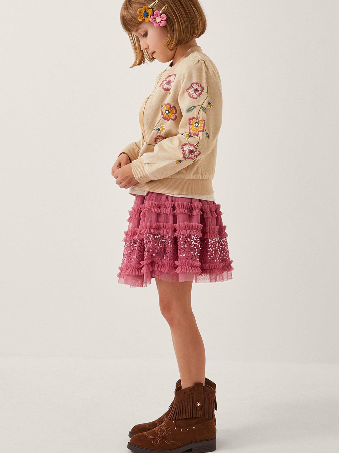 Monsoon Girls Suedette Floral Bomber Jacket - Beige