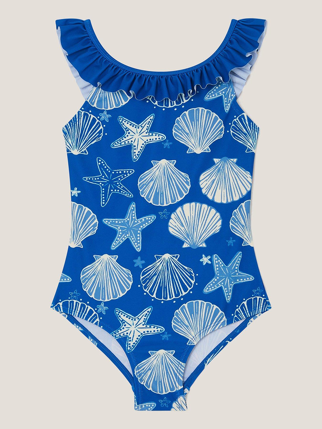 Monsoon Girls Jelly Haze Navy Frill Swimsuit - Navy