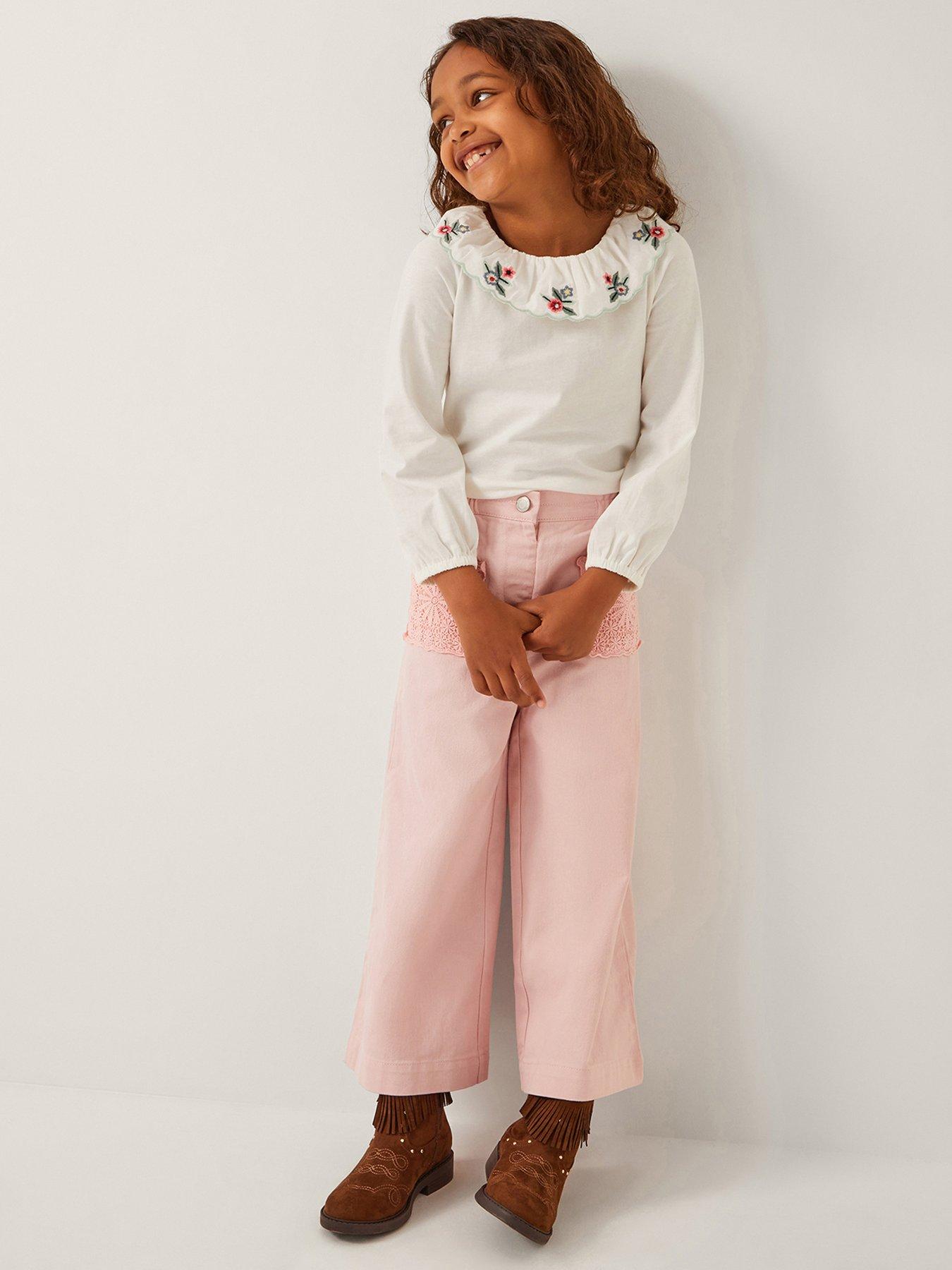 undefined Girls Twill Crochet Pocket Trousers - Pink