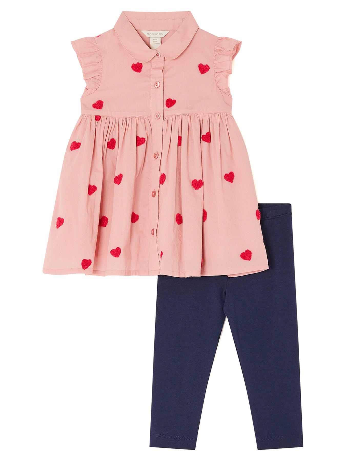 Image 2 of 4 of Monsoon Baby Girls Boucle Heart Sleeveless Blouse &amp; Legging Set - Pink
