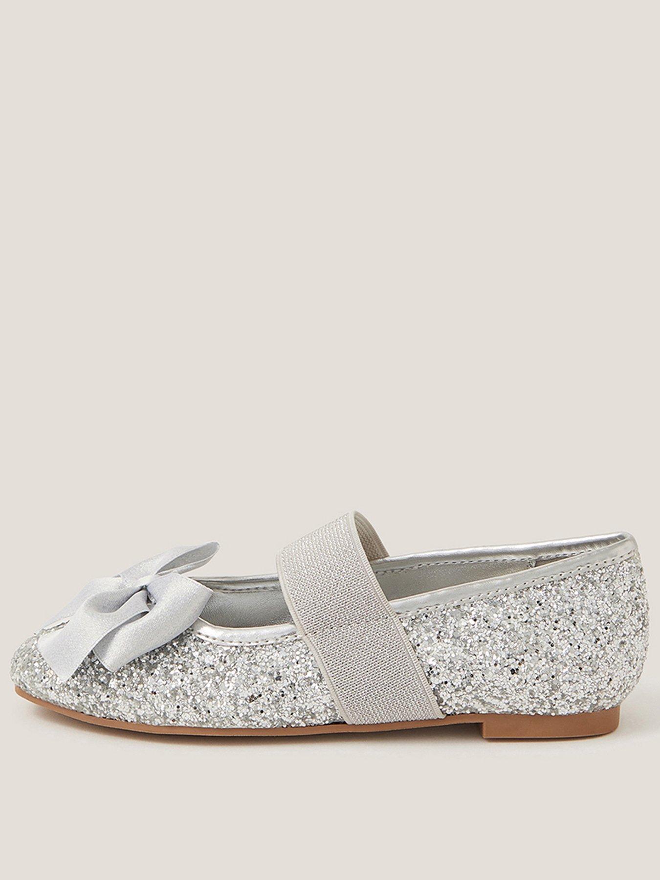 Monsoon Girls Glitter Bow Ballerina Shoes - Silver