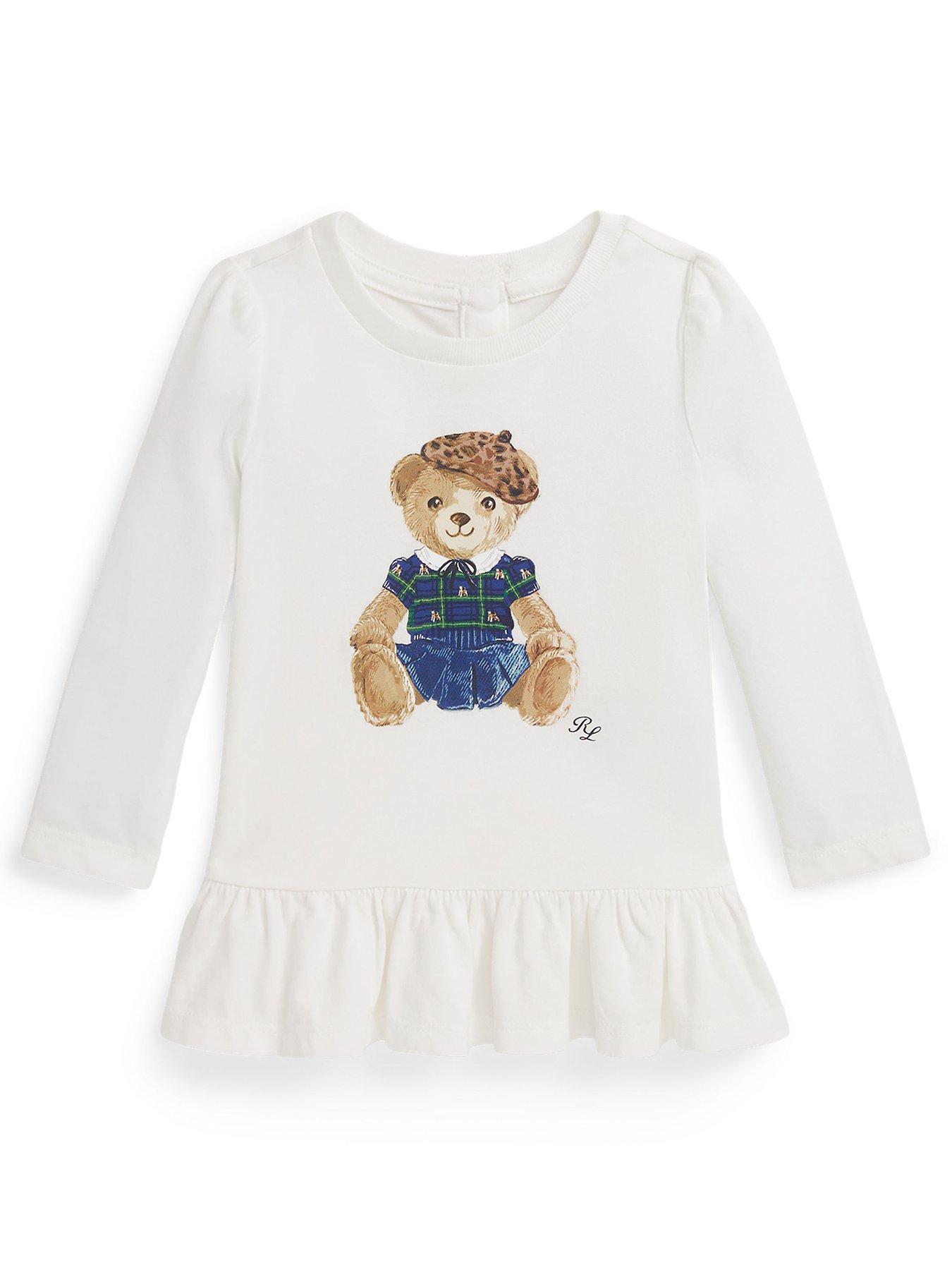 Polo Ralph Lauren Baby Girls Long Sleeve Bear Peplum Top - Off White