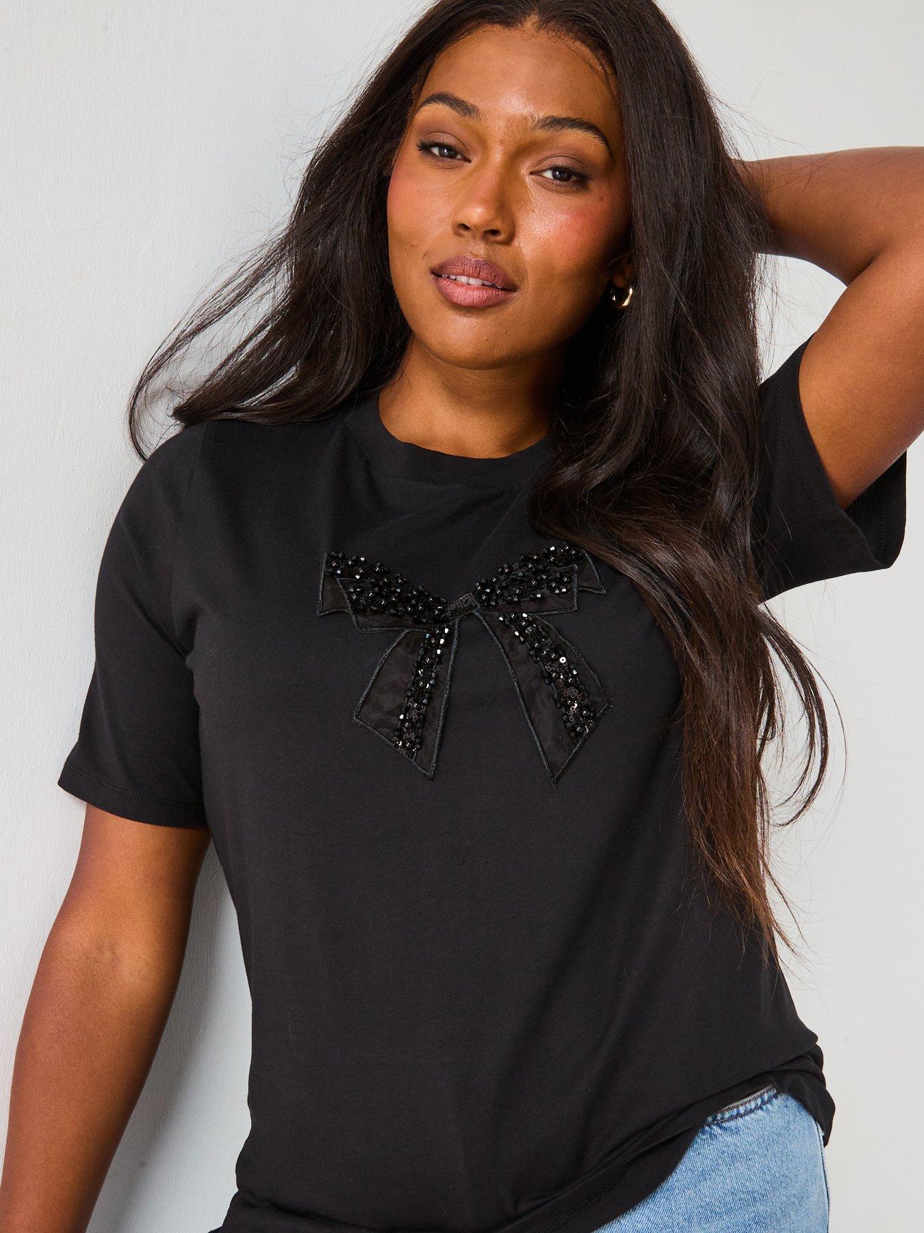 Image 1 of 6 of The Very Collection Curve Bow Trim T-shirt
