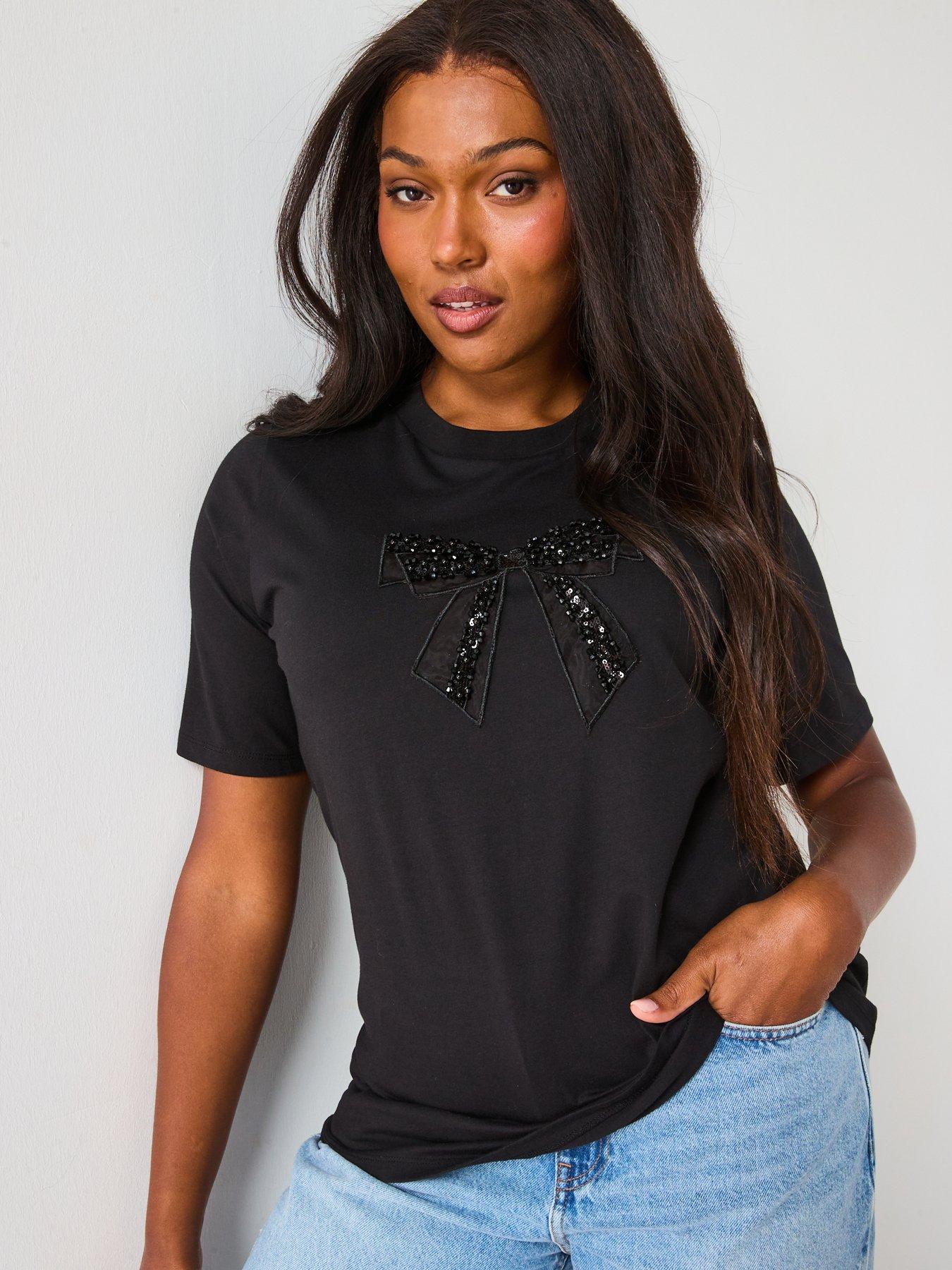 Image 4 of 6 of The Very Collection Curve Bow Trim T-shirt