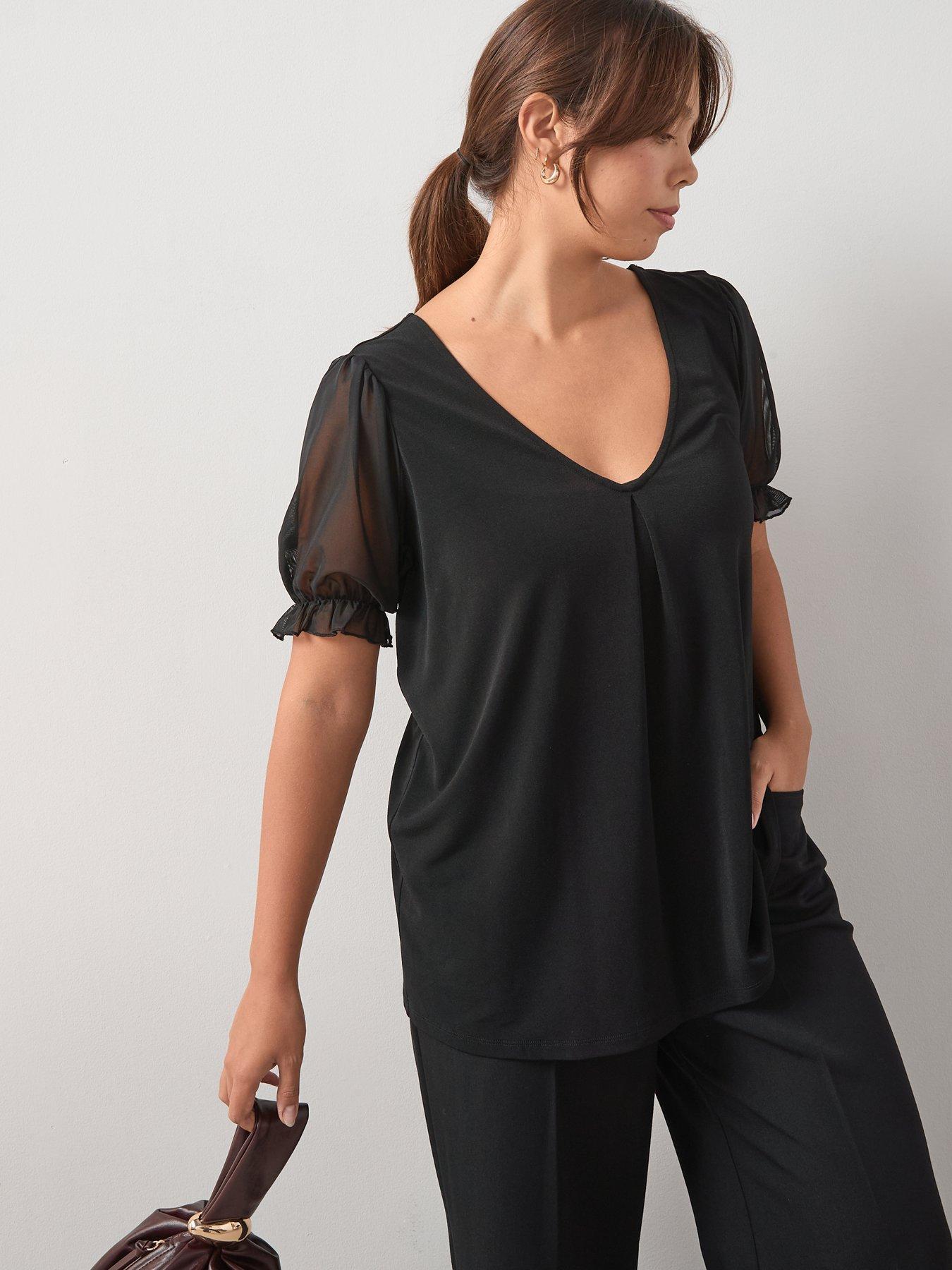 v-by-very-curve-spot-bow-back-short-sleeve-top-blackstillFront