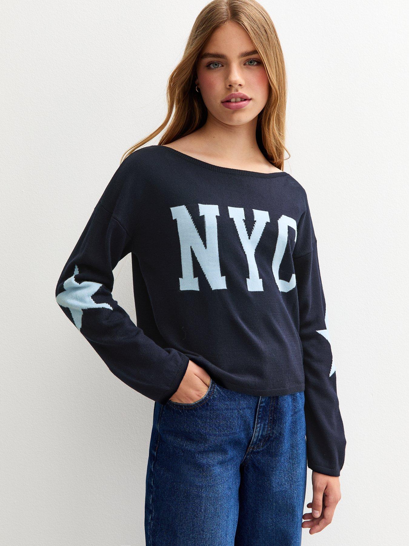 New Look 915 Girls NYC Logo Slash Neck Jumper - Navy