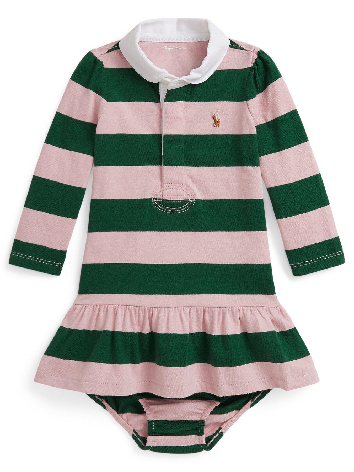 Polo Ralph Lauren Baby Girls Striped Long Sleeve Polo Dress - Pink/green