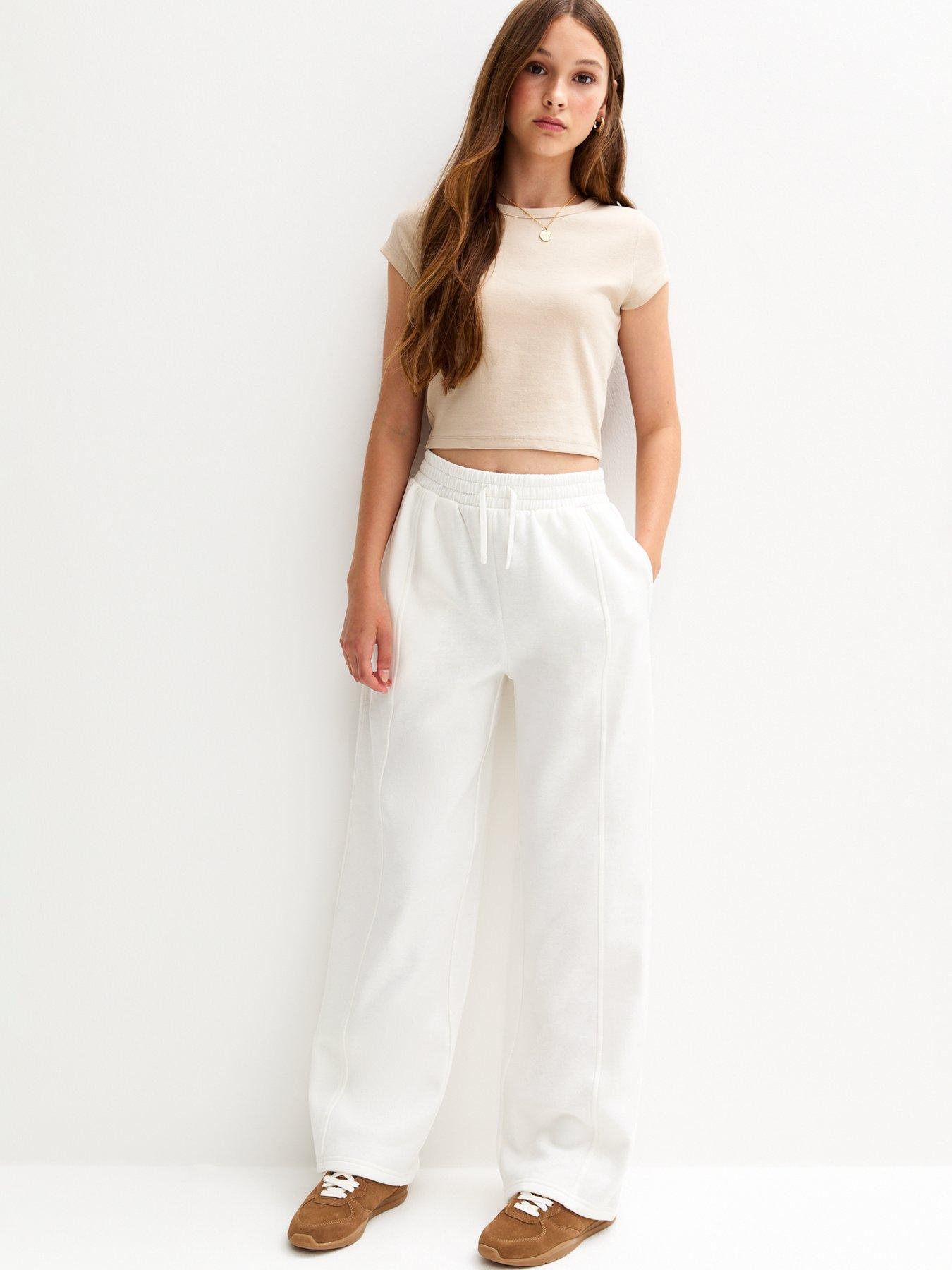New Look 915 Girls Seam Detail Wide Leg Joggers - Off White