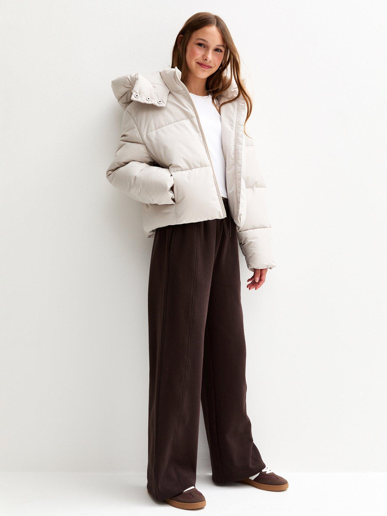 New Look 915 Girls Seam Detail Wide Leg Joggers - Dark Brown