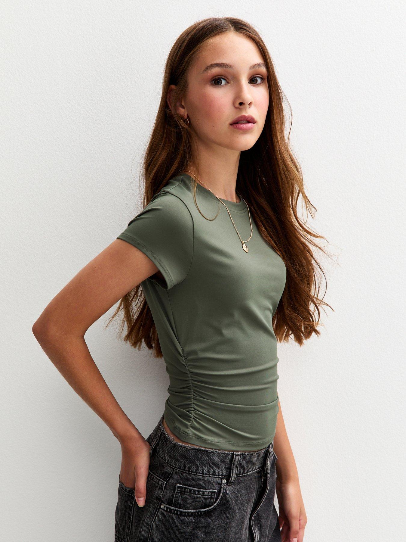 New Look 915 Girls Ruched Side Cap Sleeve T-Shirt - Light Khaki
