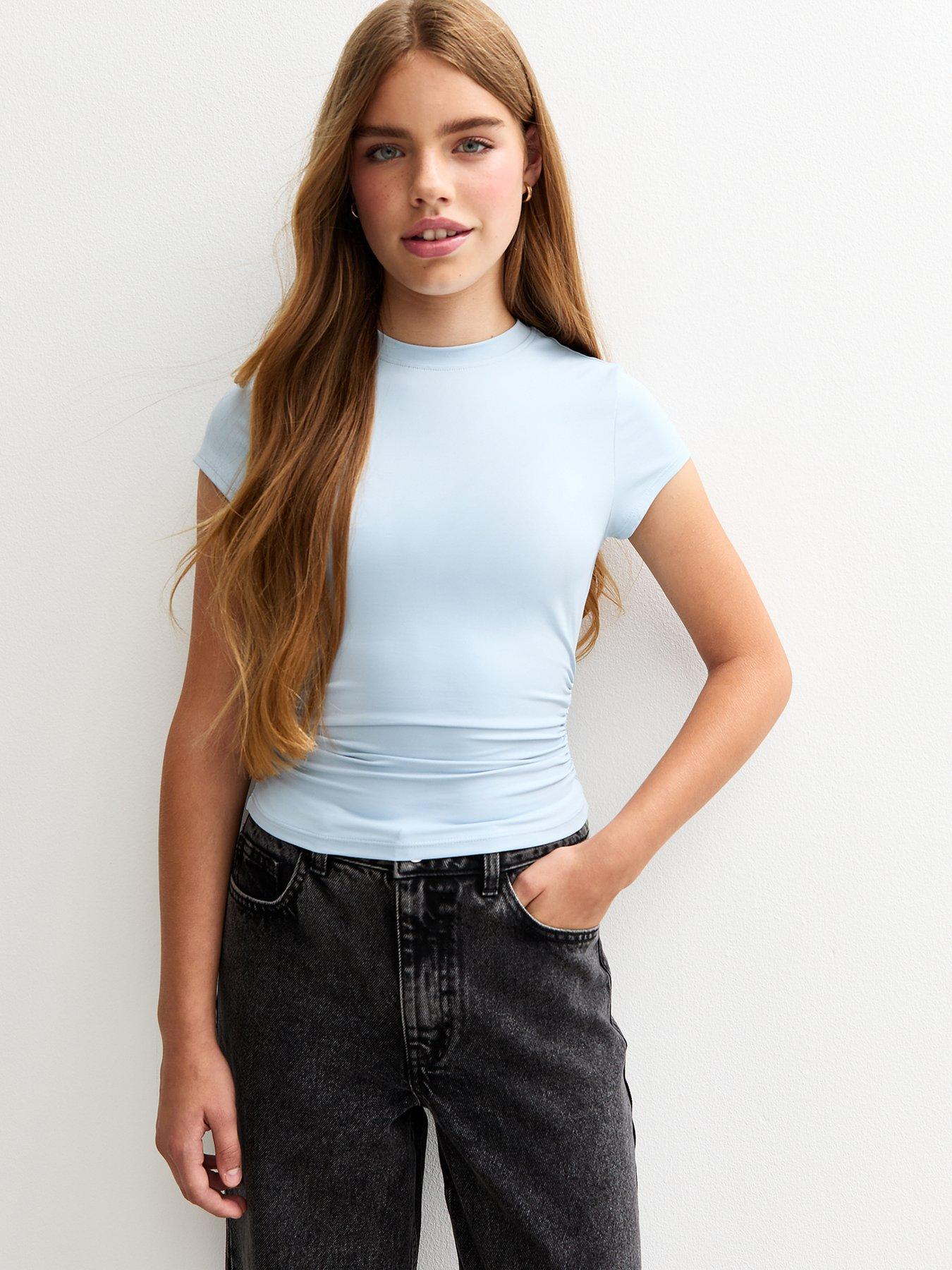 new-look-915-girls-ruched-side-cap-sleeve-t-shirt-light-blue