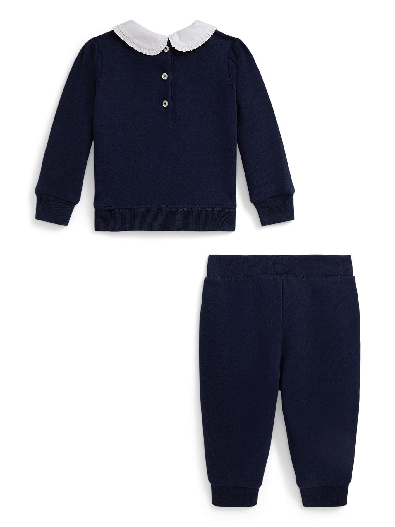 Polo Ralph Lauren Baby Girls 2 Piece Collared Sweat And Jog Pant Set - Navy