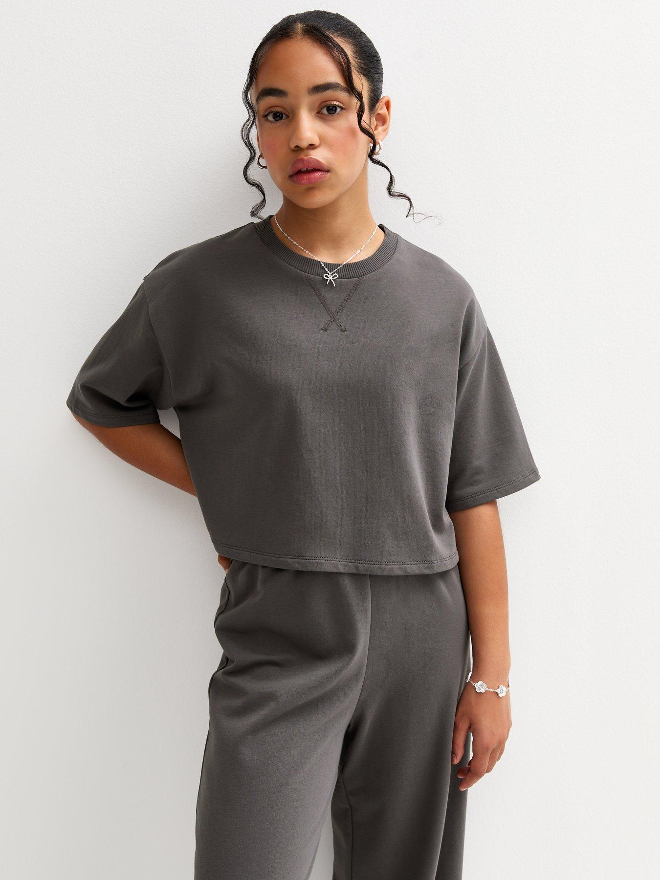 new-look-915-girls-short-sleeve-sweatshirt-dark-grey