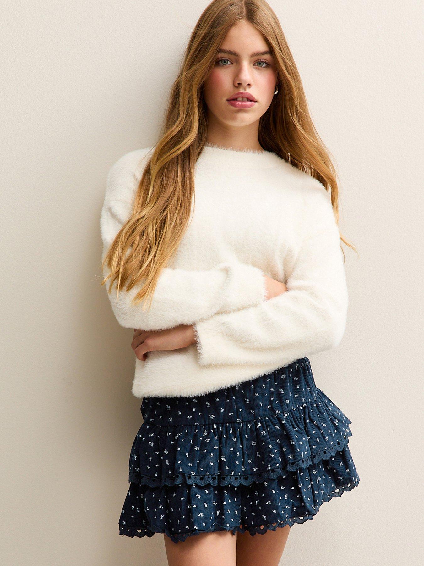 New Look 915 Girls Navy Corduroy Floral Print Rara Skort - Blue