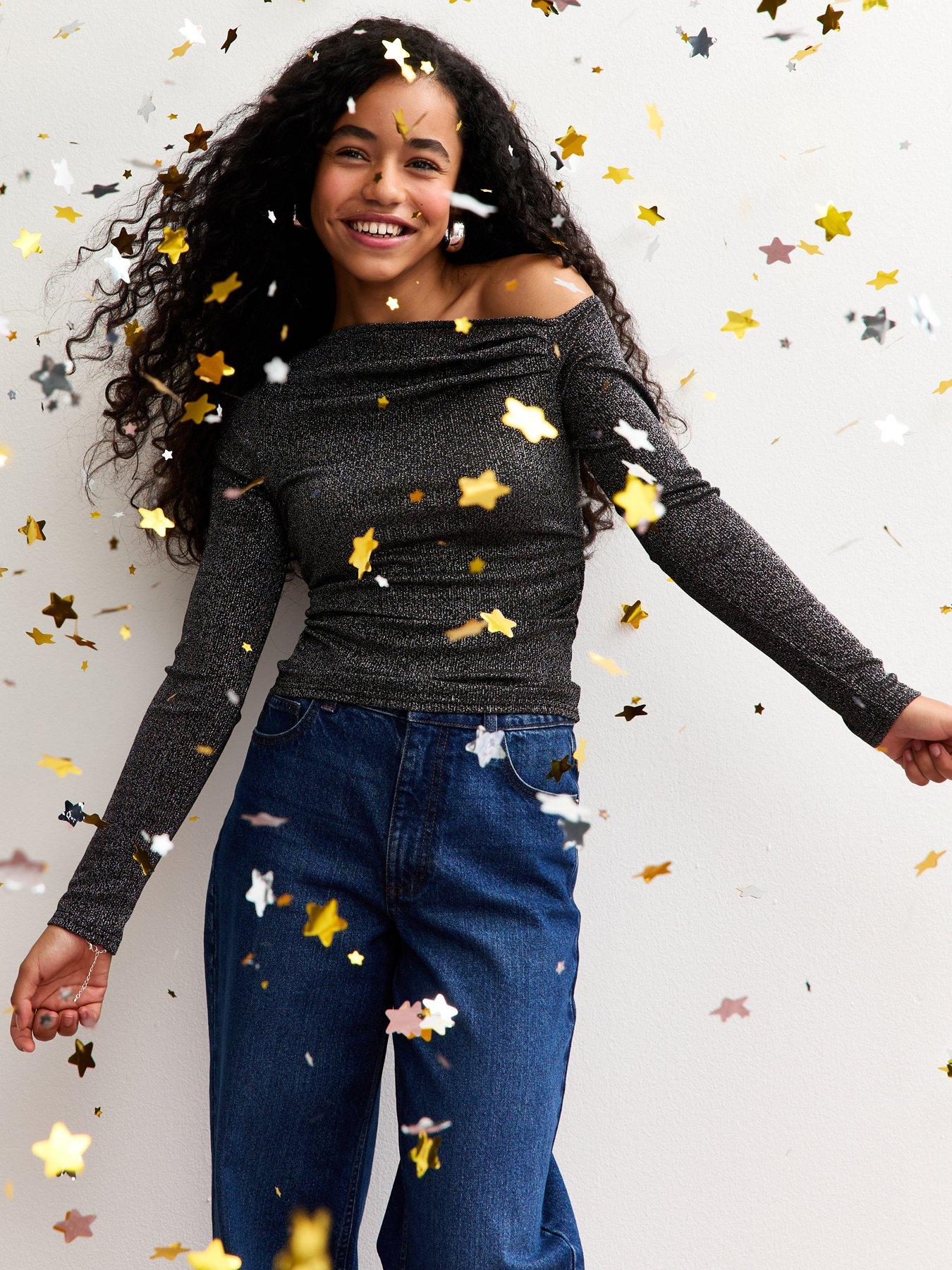 new-look-915-girls-sparkle-asymmetric-long-sleeve-top-black