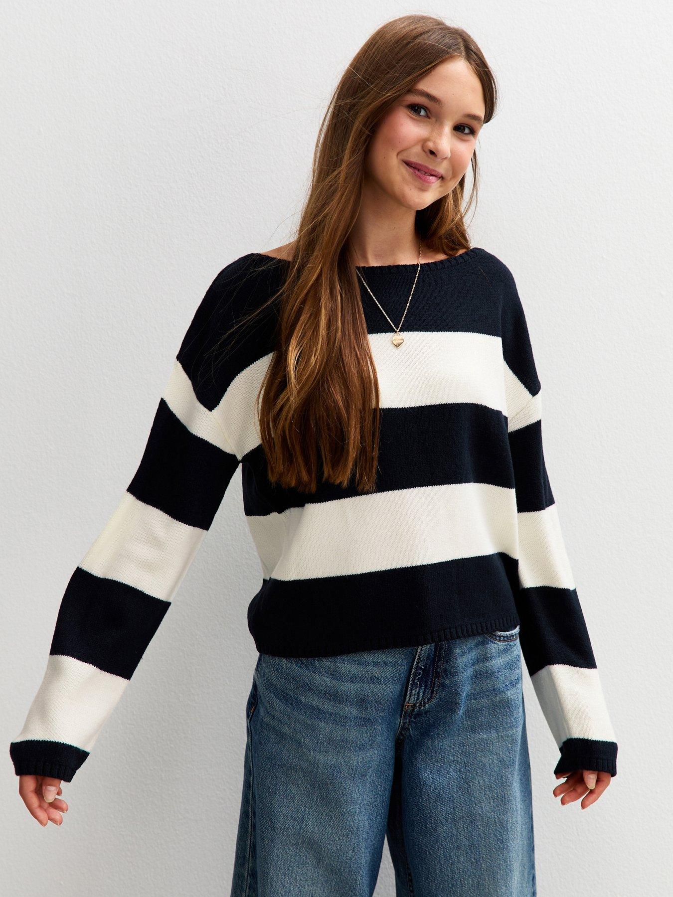 New Look 915 Slouchy Slash Neck Jumper - White/Black