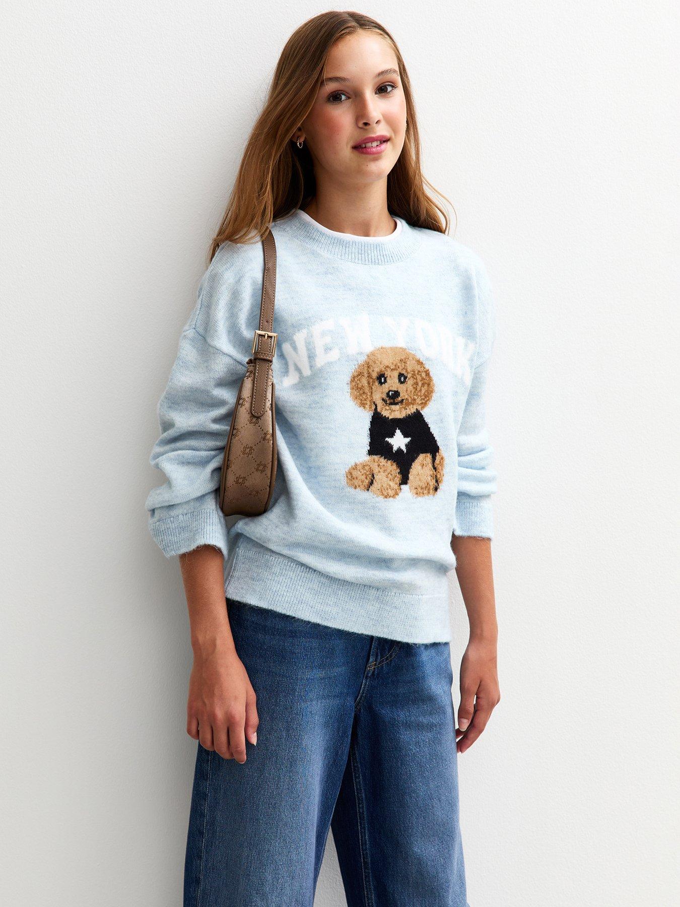 New Look 915 Girls York Dog Illustration Jumper - Light Blue