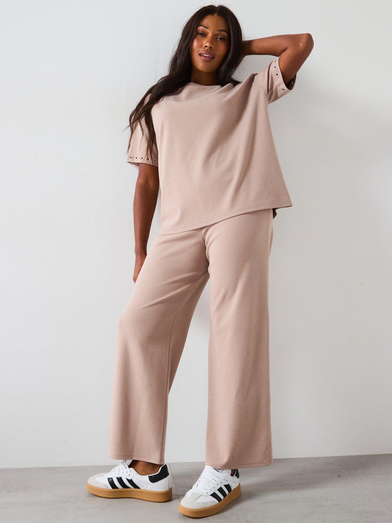 v-by-very-curve-textured-t-shirt-co-ord-beigedetail