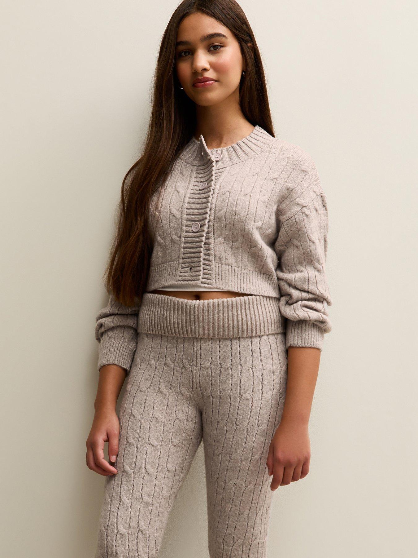 new-look-915-girls-stone-cable-knit-cardigan-off-white